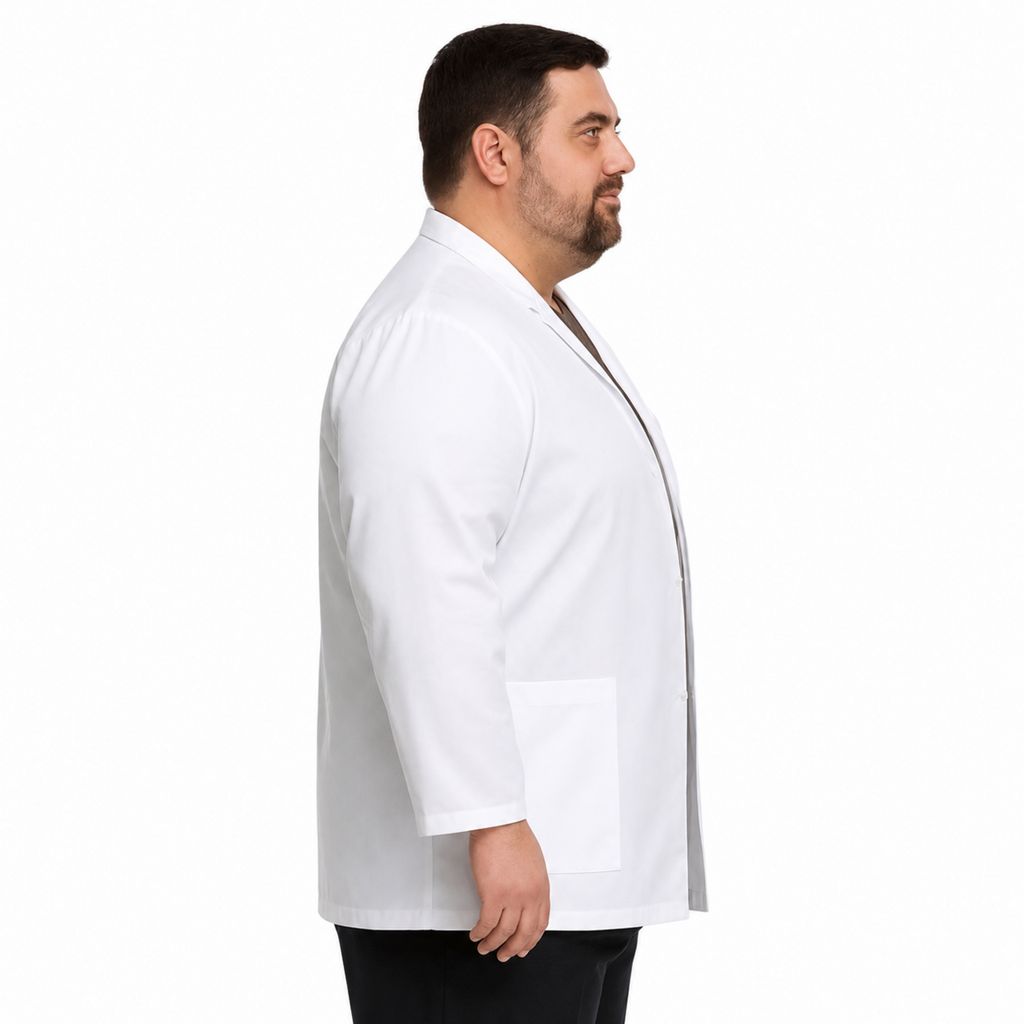 Bata médica Dickies 81404 para hombre talla extra blanca, vista lateral