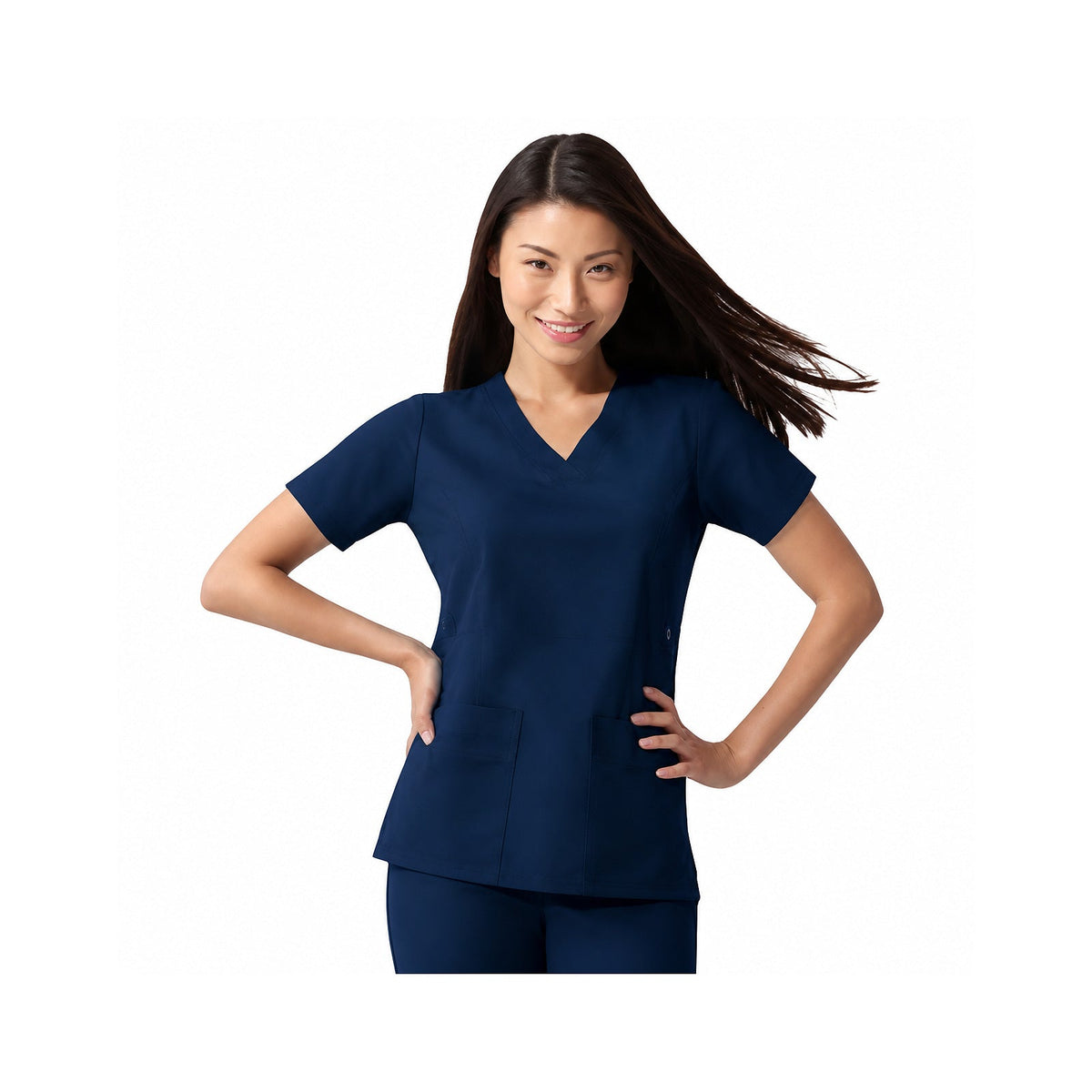 Dickies 817355 filipina quirúrgica Gen Flex para mujer color Azul Marino, vista frontal con modelo | color:azul-marino