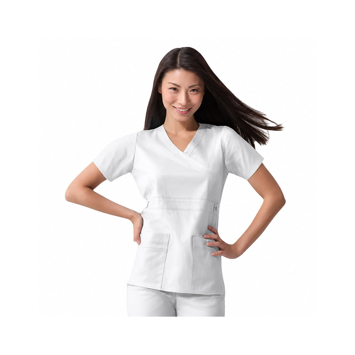 Dickies 817355 filipina quirúrgica Gen Flex para mujer color Blanca, vista frontal con modelo | color:blanca