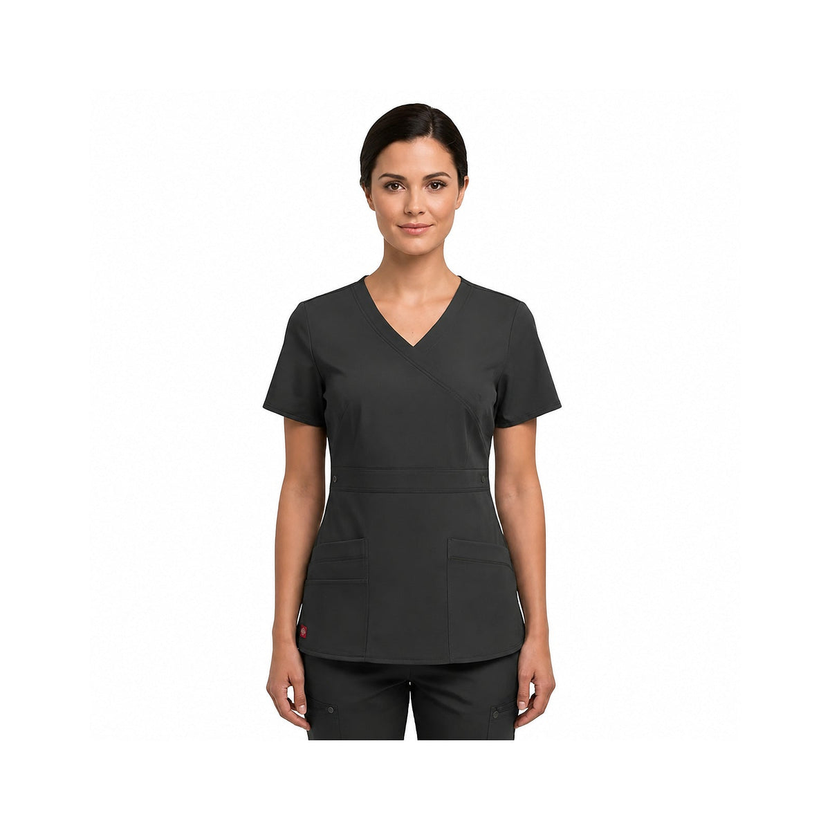 Dickies 817355 filipina quirúrgica Gen Flex para mujer color Gris Oscuro, vista frontal con modelo | color:gris-oscuro
