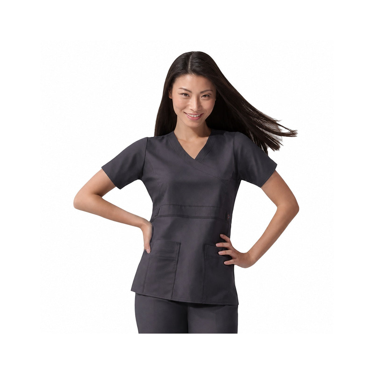 Dickies 817355 filipina quirúrgica Gen Flex para mujer color Gris Oxford, vista frontal con modelo | color:gris-oxford