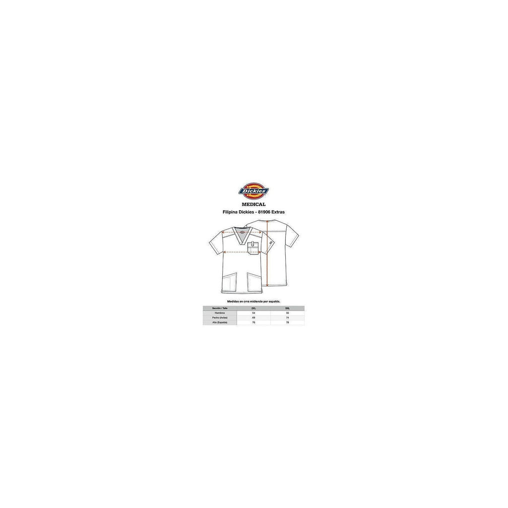 Filipina quirúrgica Dickies 81906 para hombre talla extra en color Blanca, guía técnica de medidas