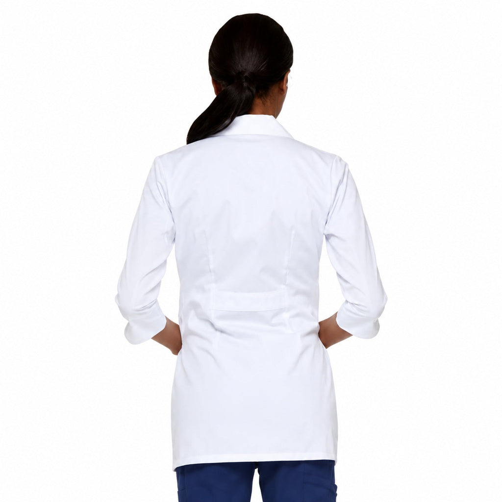 Dickies 82402 bata corta médica para mujer blanca vista posterior