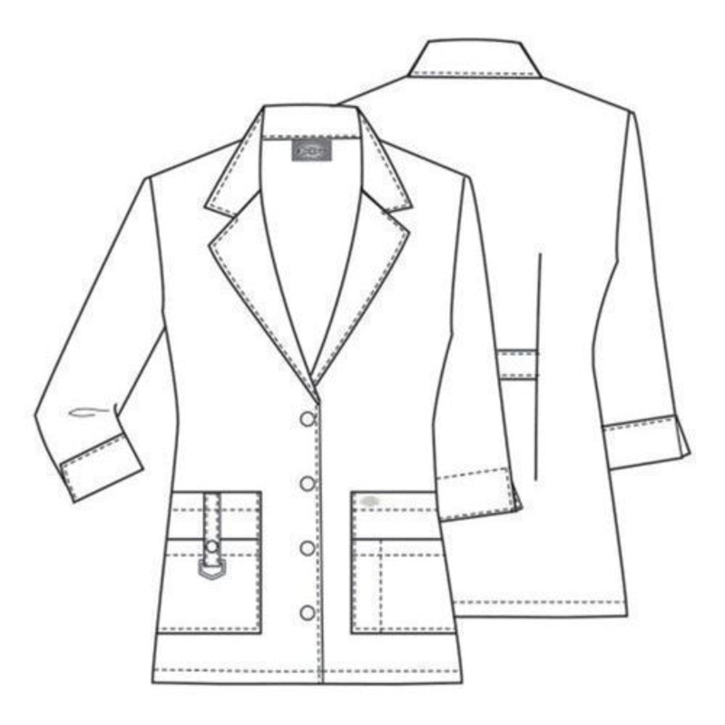 Bata médica Dickies 82402 para mujer talla extra blanca, detalles de diseño