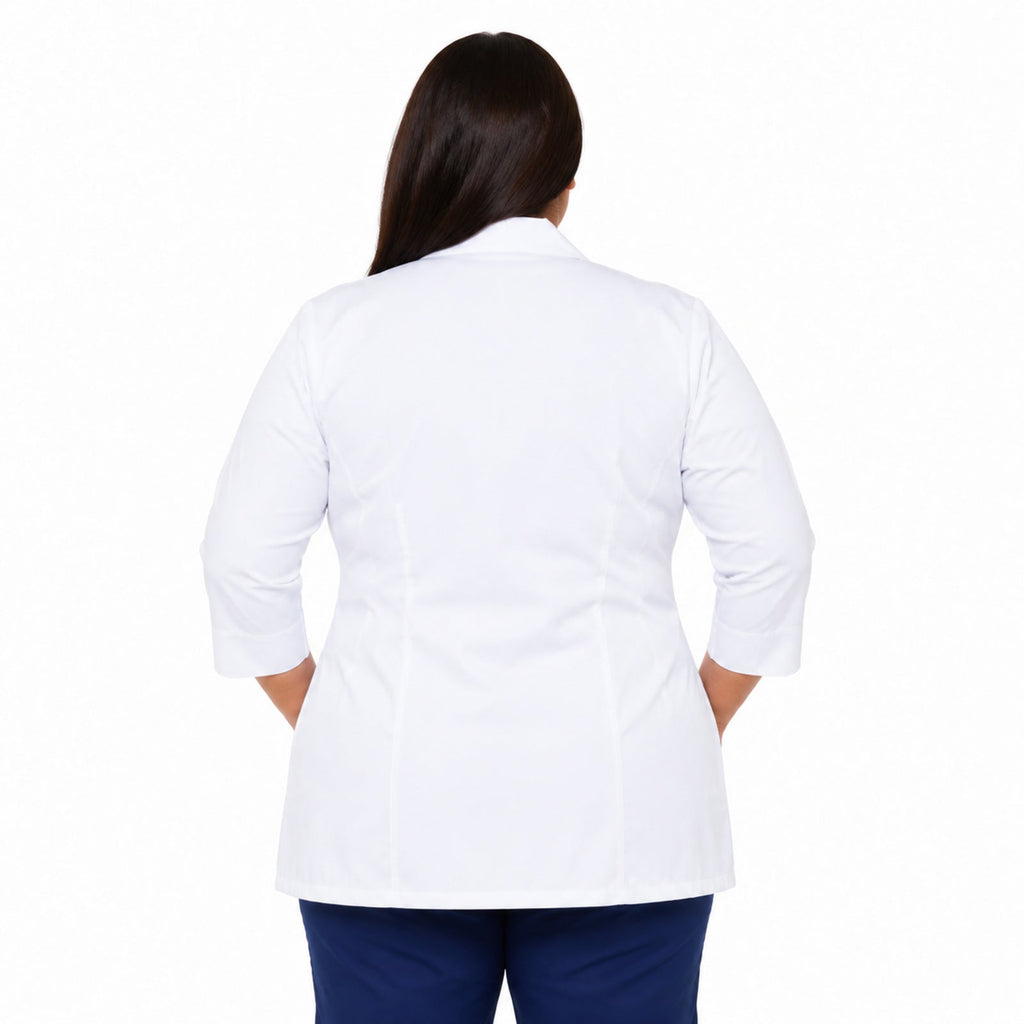 Bata médica Dickies 82402 para mujer talla extra blanca, vista posterior