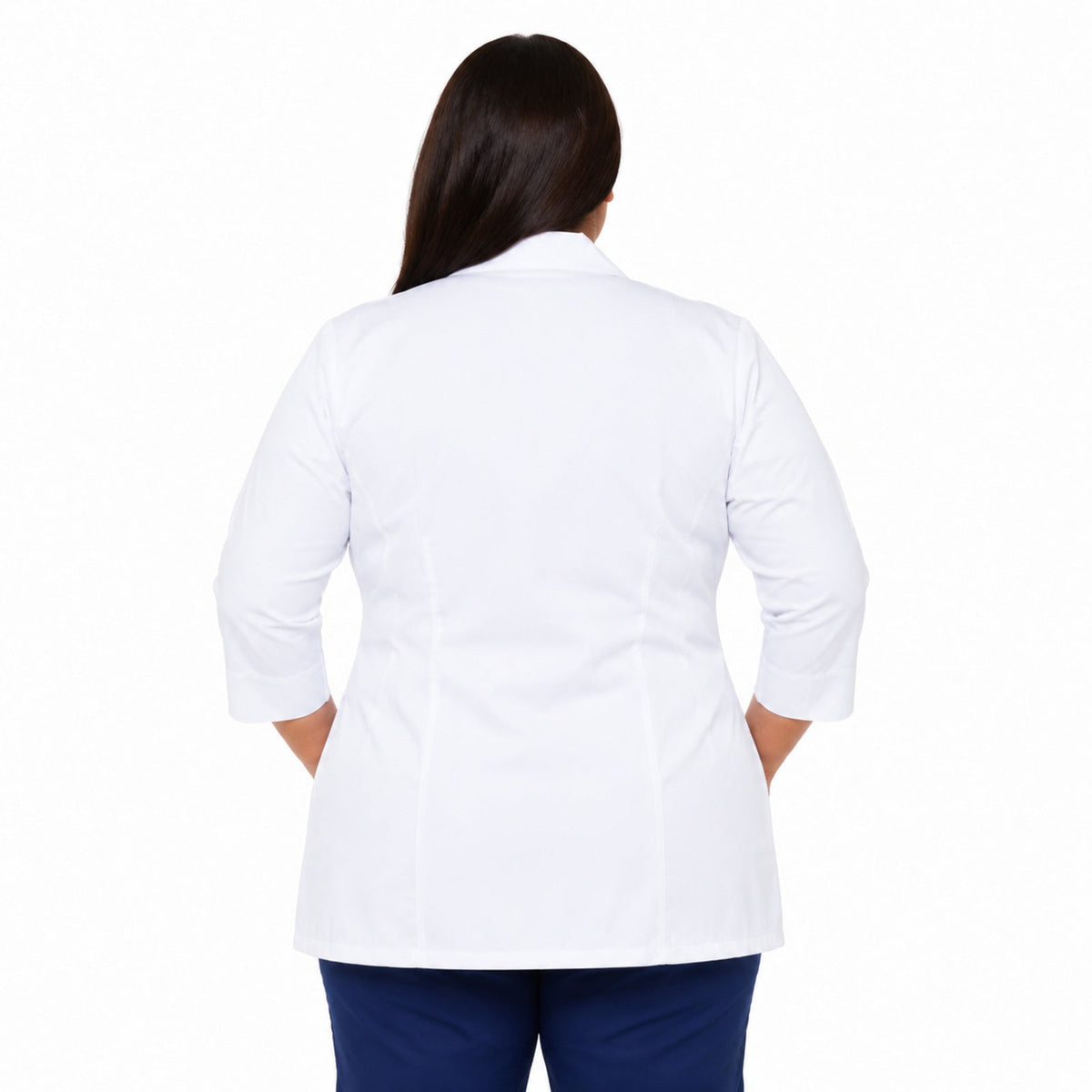 Bata médica Dickies 82402 para mujer talla extra blanca, vista posterior | color:blanca
