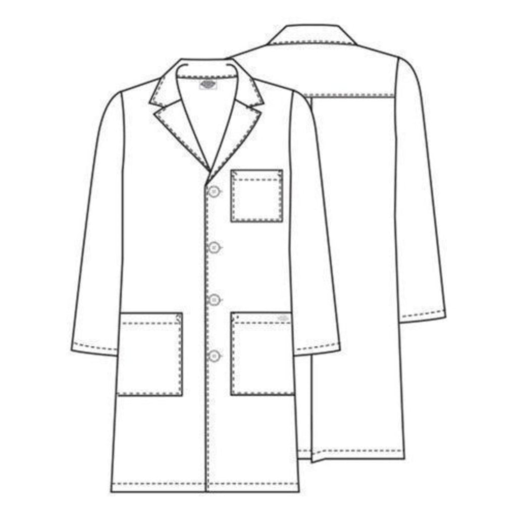 Bata médica larga Dickies 83403 para hombre blanca, detalles de diseño