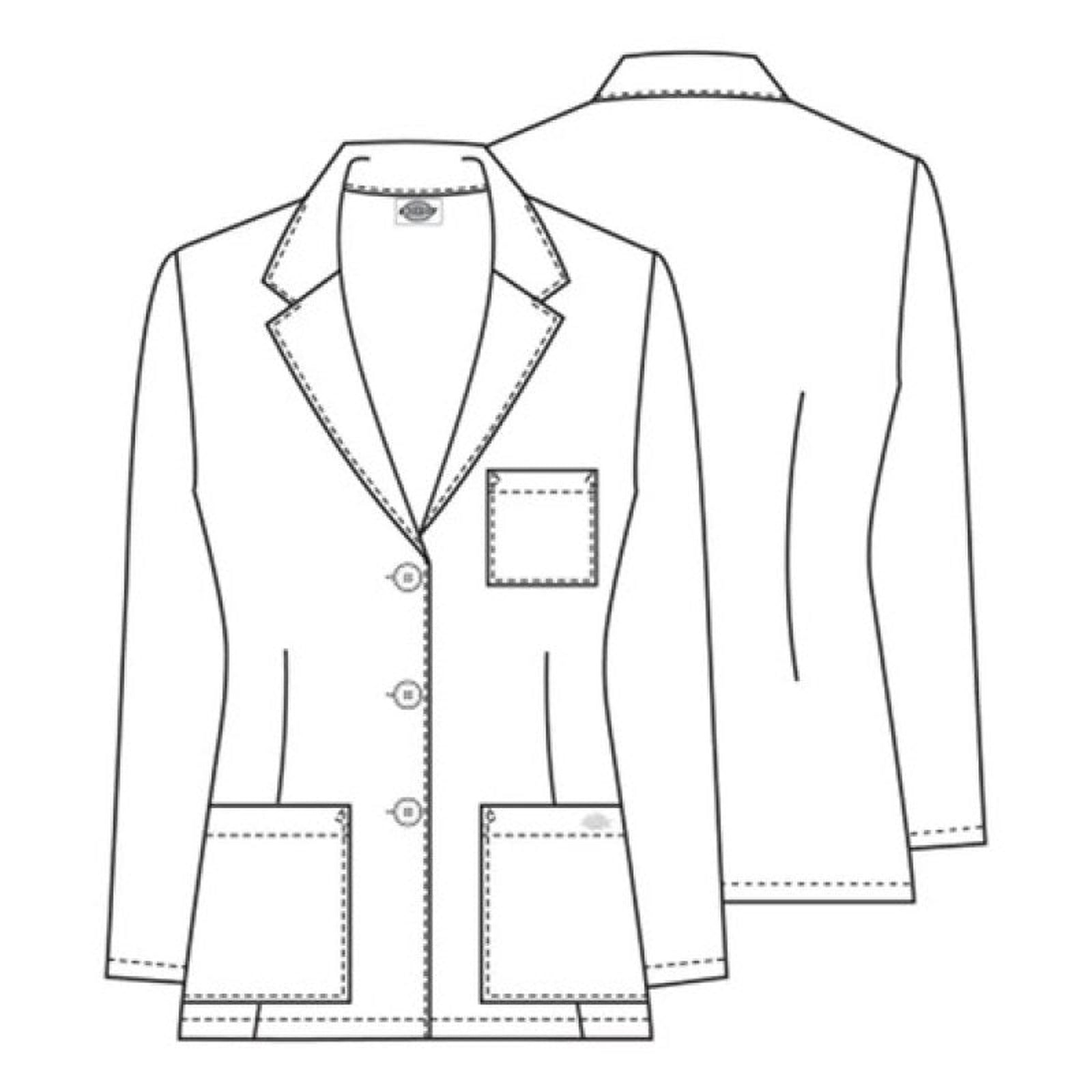 Dickies 84401 bata médica corta para mujer blanca, diseño frontal y posterior | color:blanca