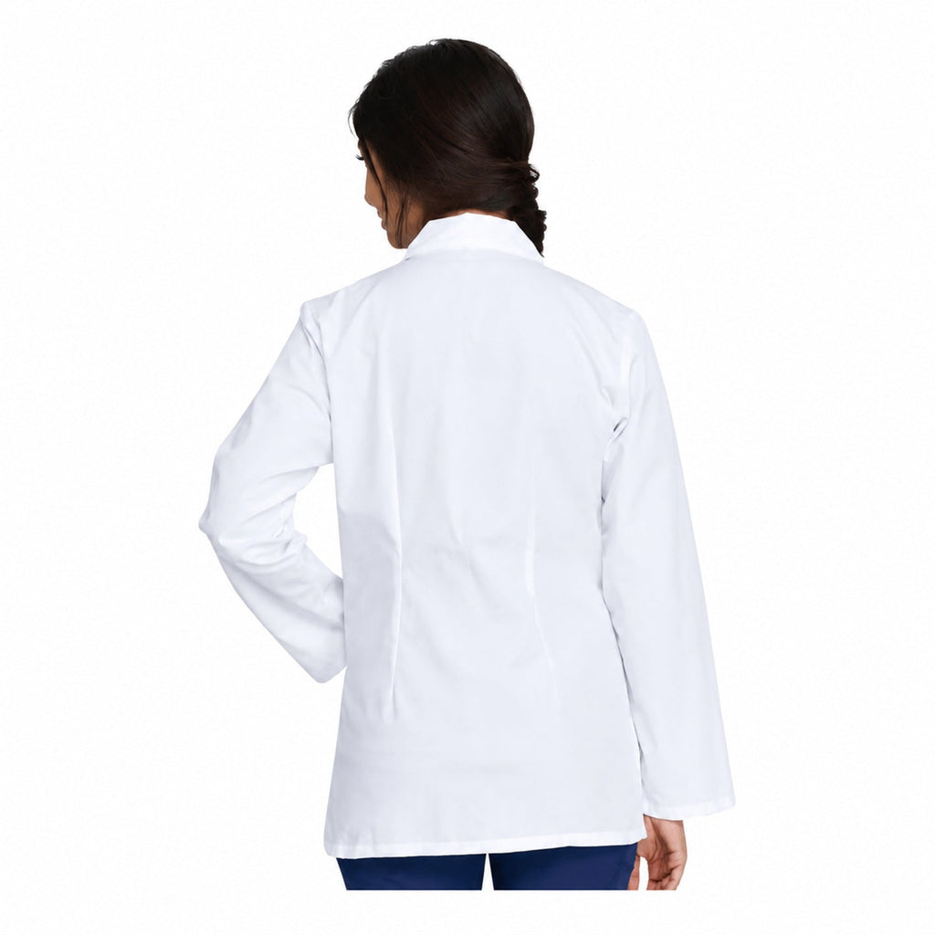Dickies 84401 bata médica corta para mujer blanca, vista posterior