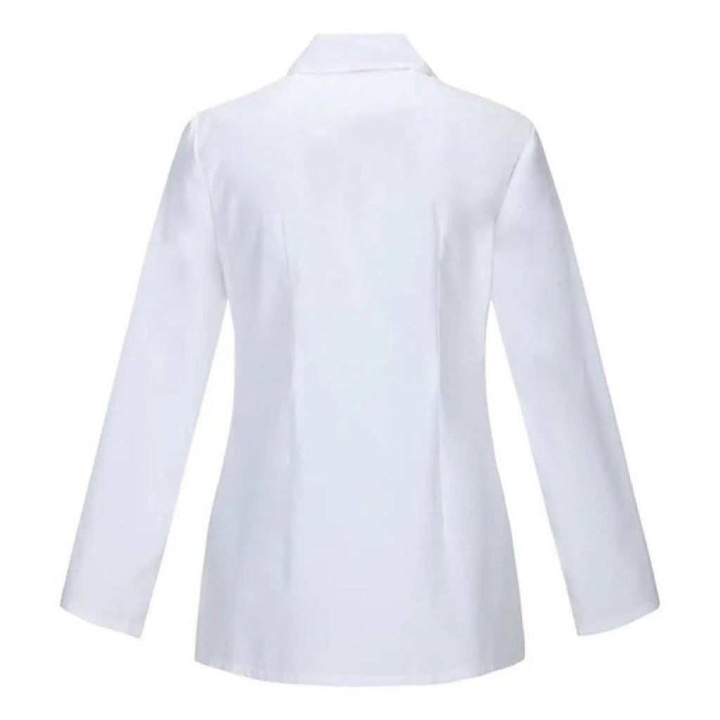 Dickies 84401 bata médica corta para mujer blanca, prenda posterior
