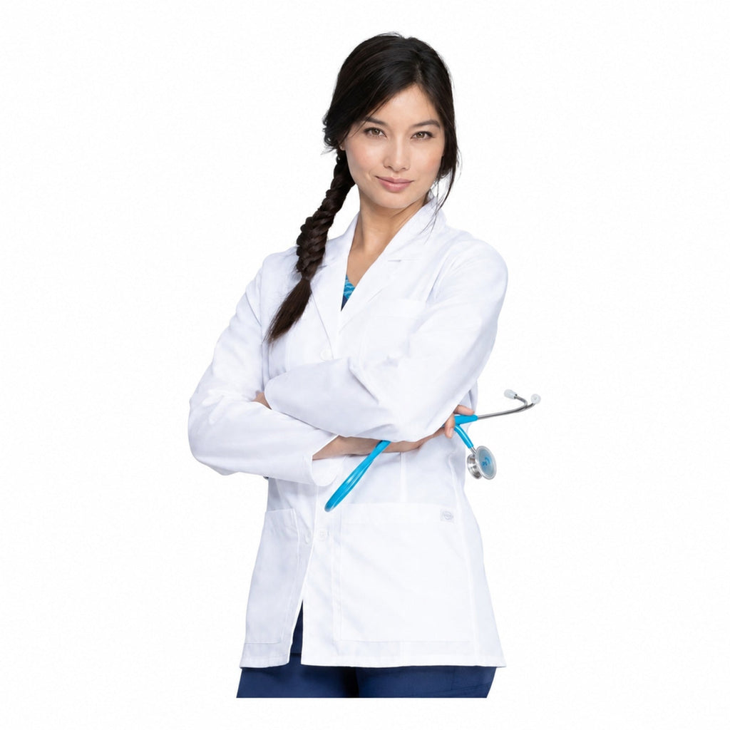 Dickies 84401 bata médica corta para mujer blanca con estetoscopio