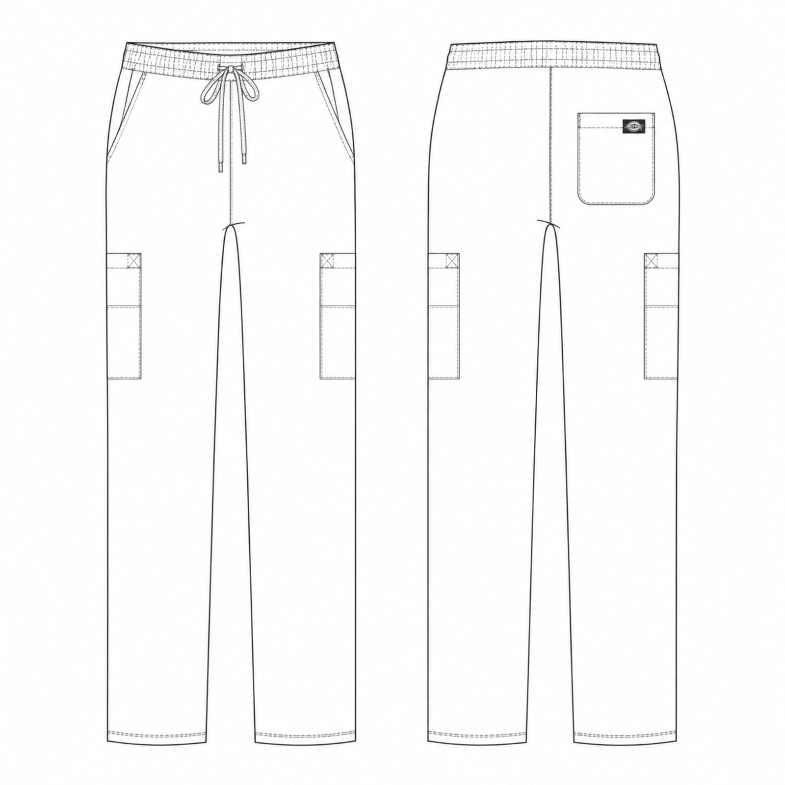 Pantalón quirúrgico Dickies 85100 para mujer, esquema técnico frontal y posterior | color:todos