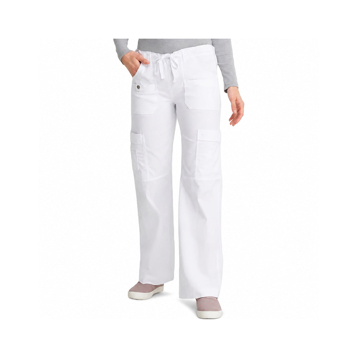 Pantalón quirúrgico Dickies 857455 Gen Flex para mujer en Blanco, frente modelo | color:blanco