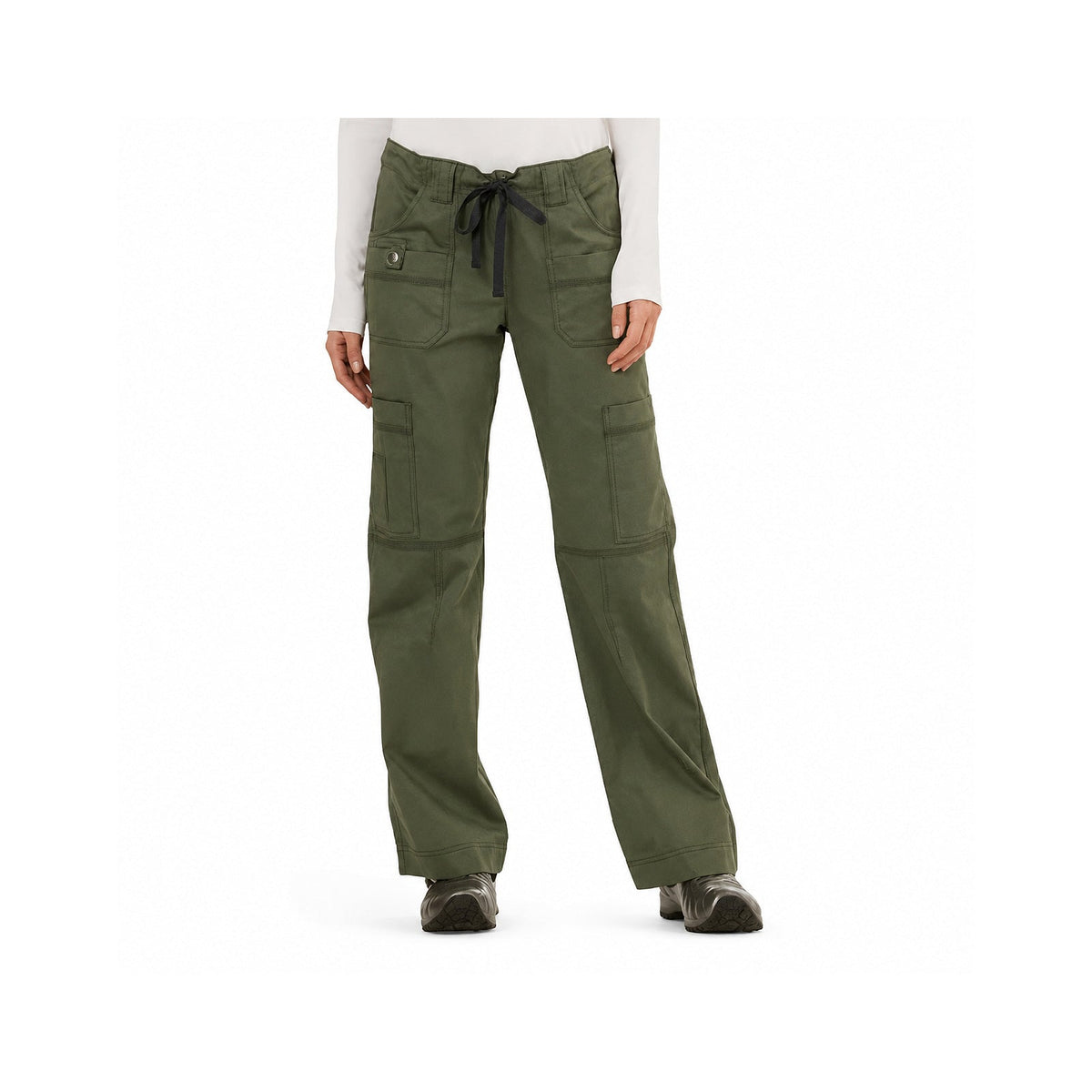 Pantalón quirúrgico Dickies 857455 Gen Flex para mujer en Verde Olivo, frente modelo | color:verde-olivo