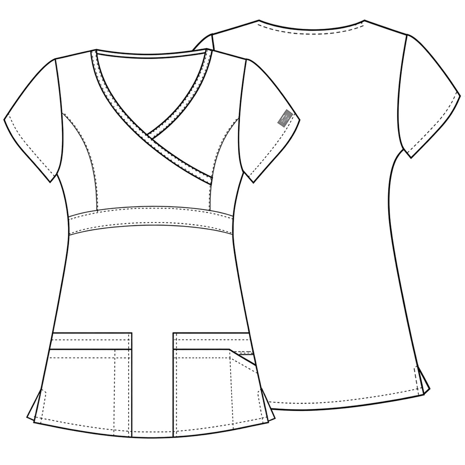 Filipina quirúrgica Dickies 85820 para mujer, esquema técnico frontal y posterior | color:todos