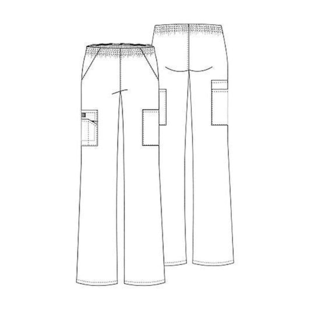 Pantalón quirúrgico Dickies 86106 para mujer, esquema técnico frontal y posterior