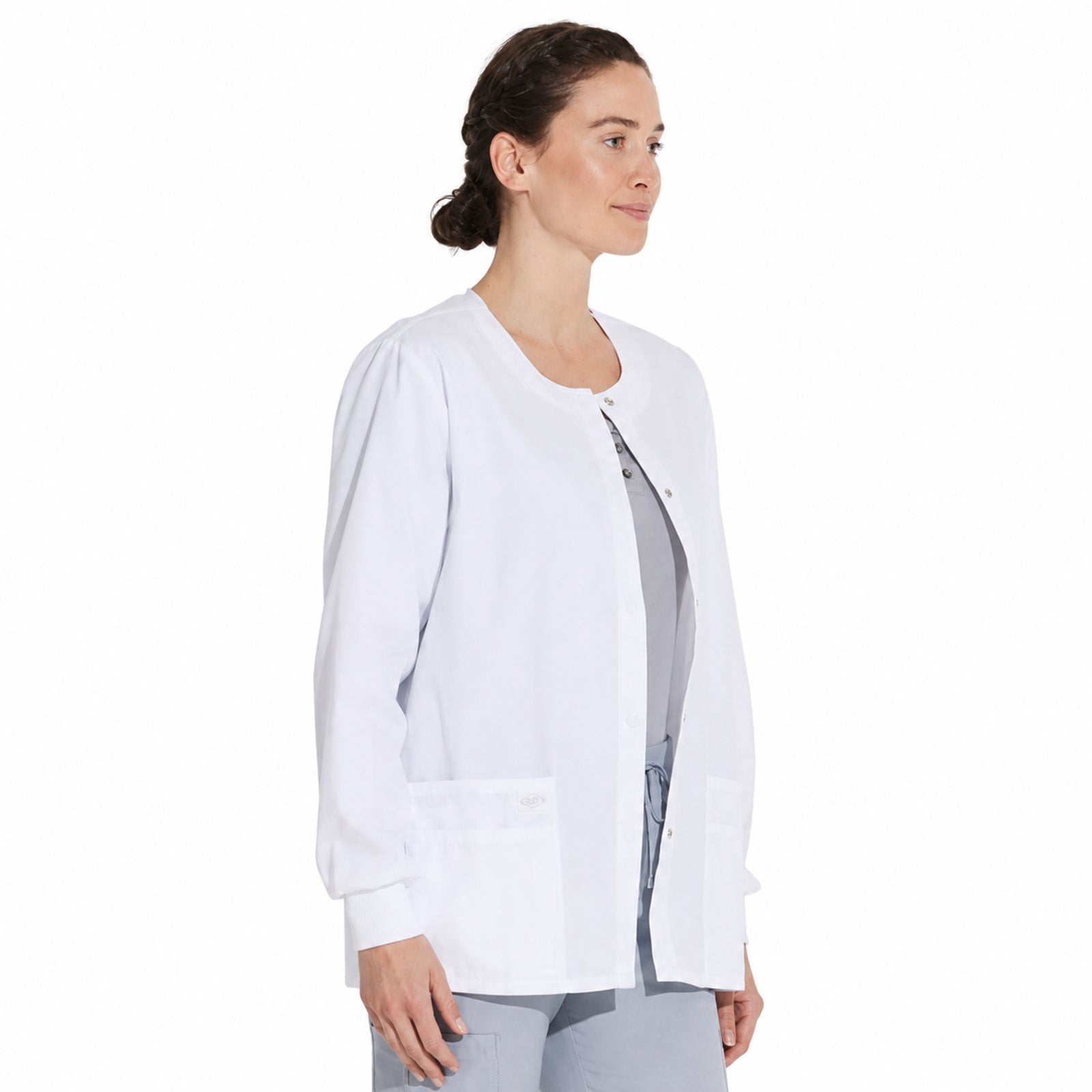 Chamarra médica Dickies 86306 para mujer blanca, vista perfil | color:blanca