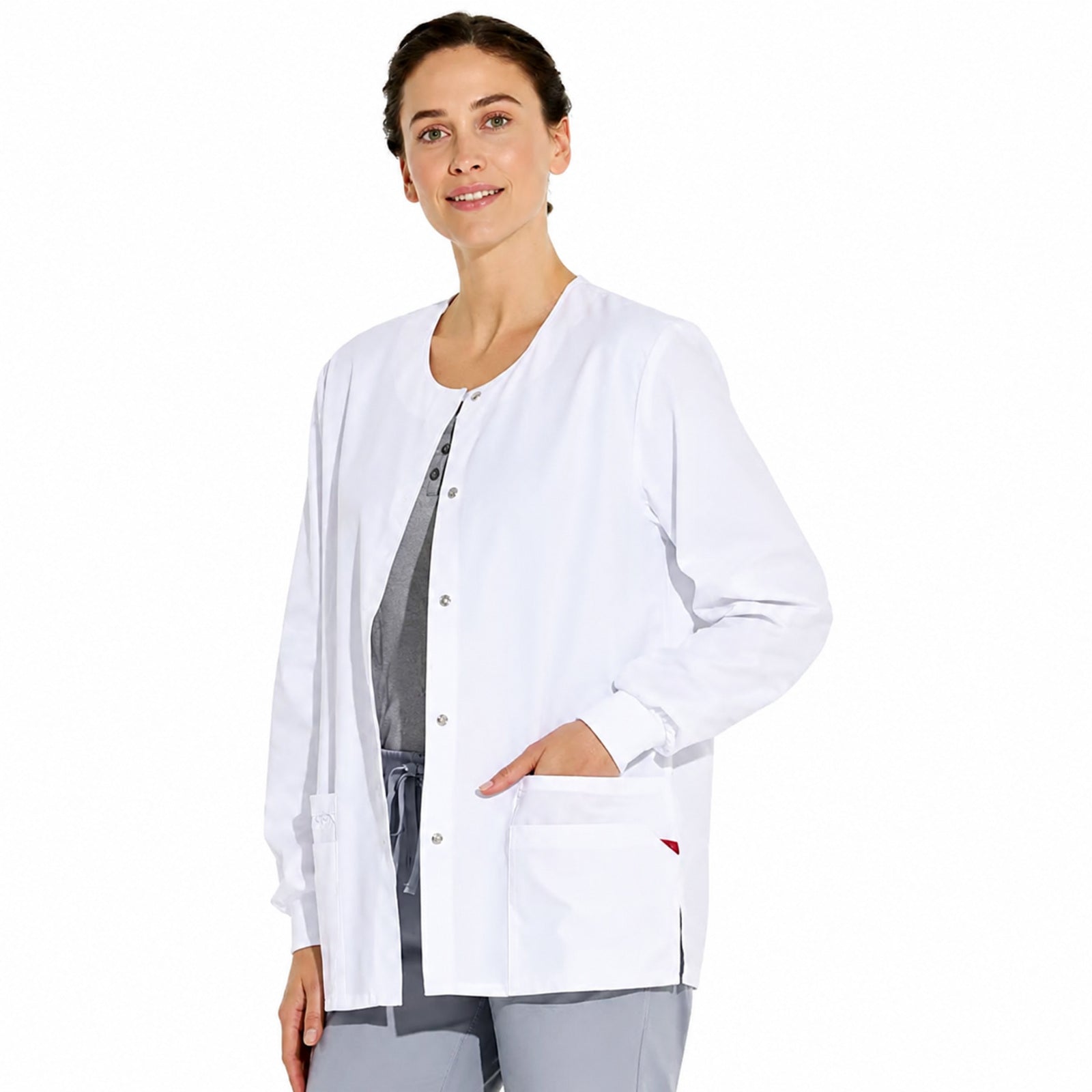Chamarra médica Dickies 86306 para mujer blanca, vista tres-cuartos | color:blanca