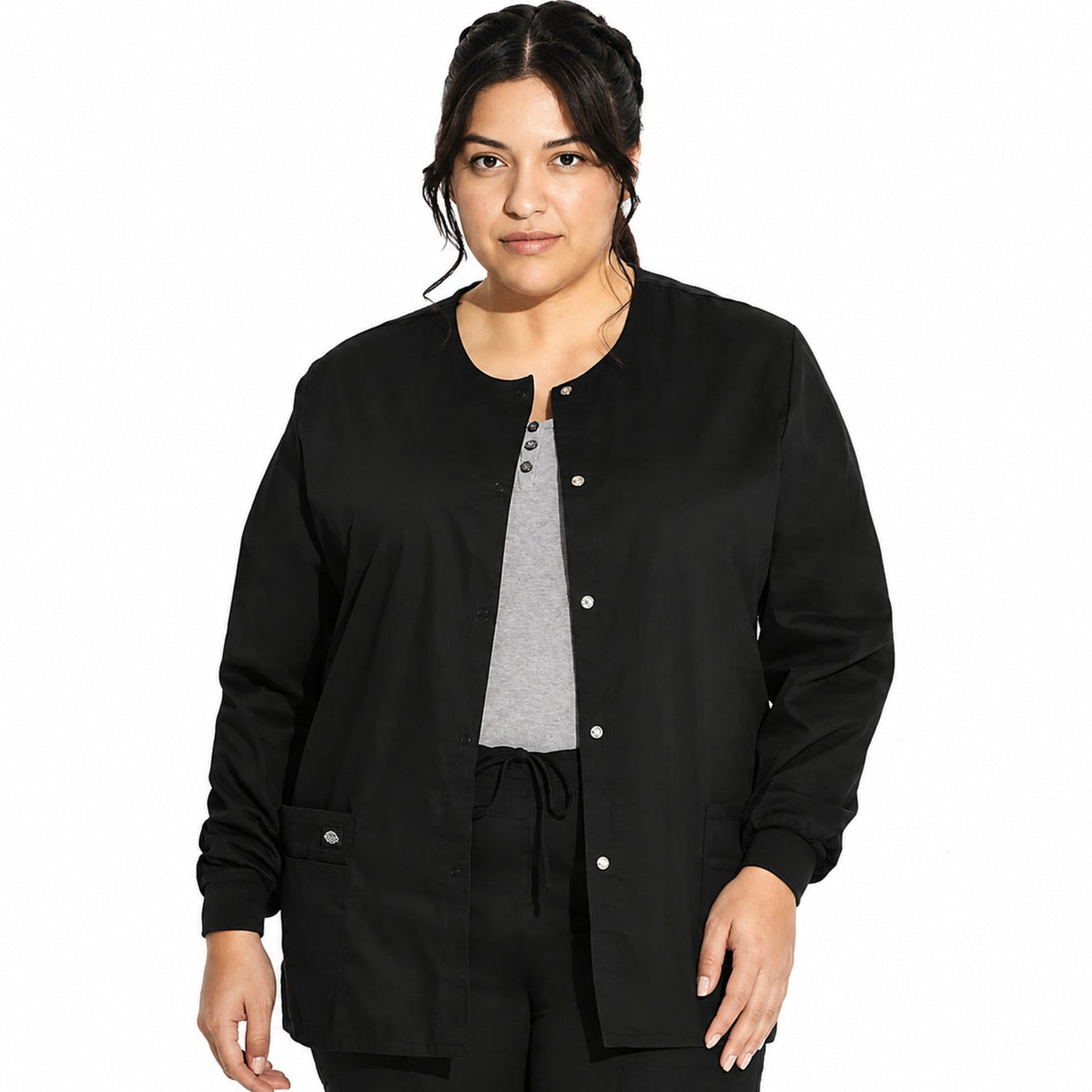 Chamarra médica Dickies 86306 para mujer negra, vista frente | color:negra