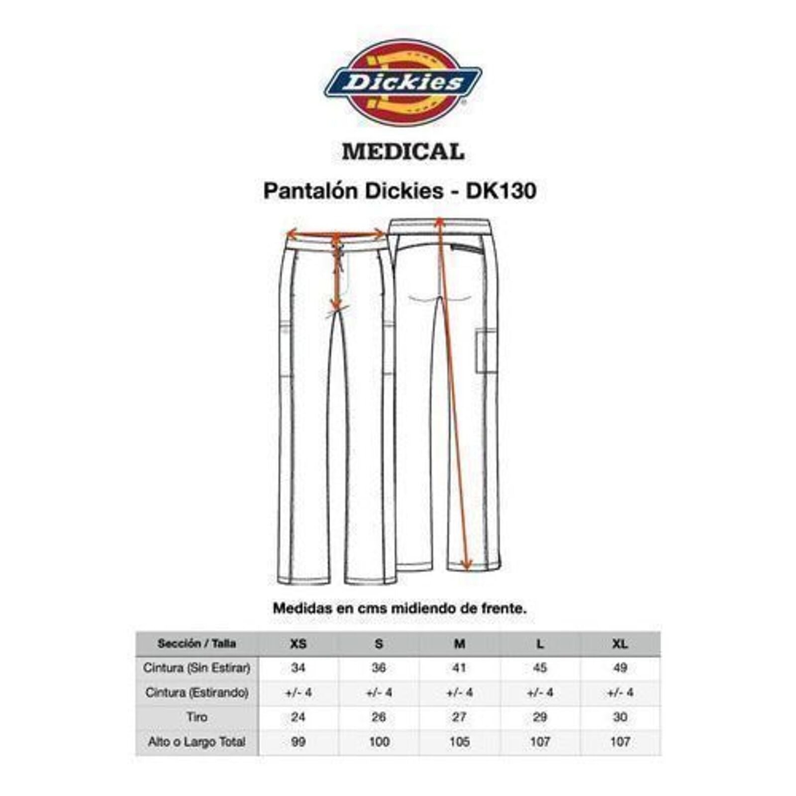 Pantalón quirúrgico Dickies DK130 Dynamix para mujer Coral, guía de tallas | color:coral