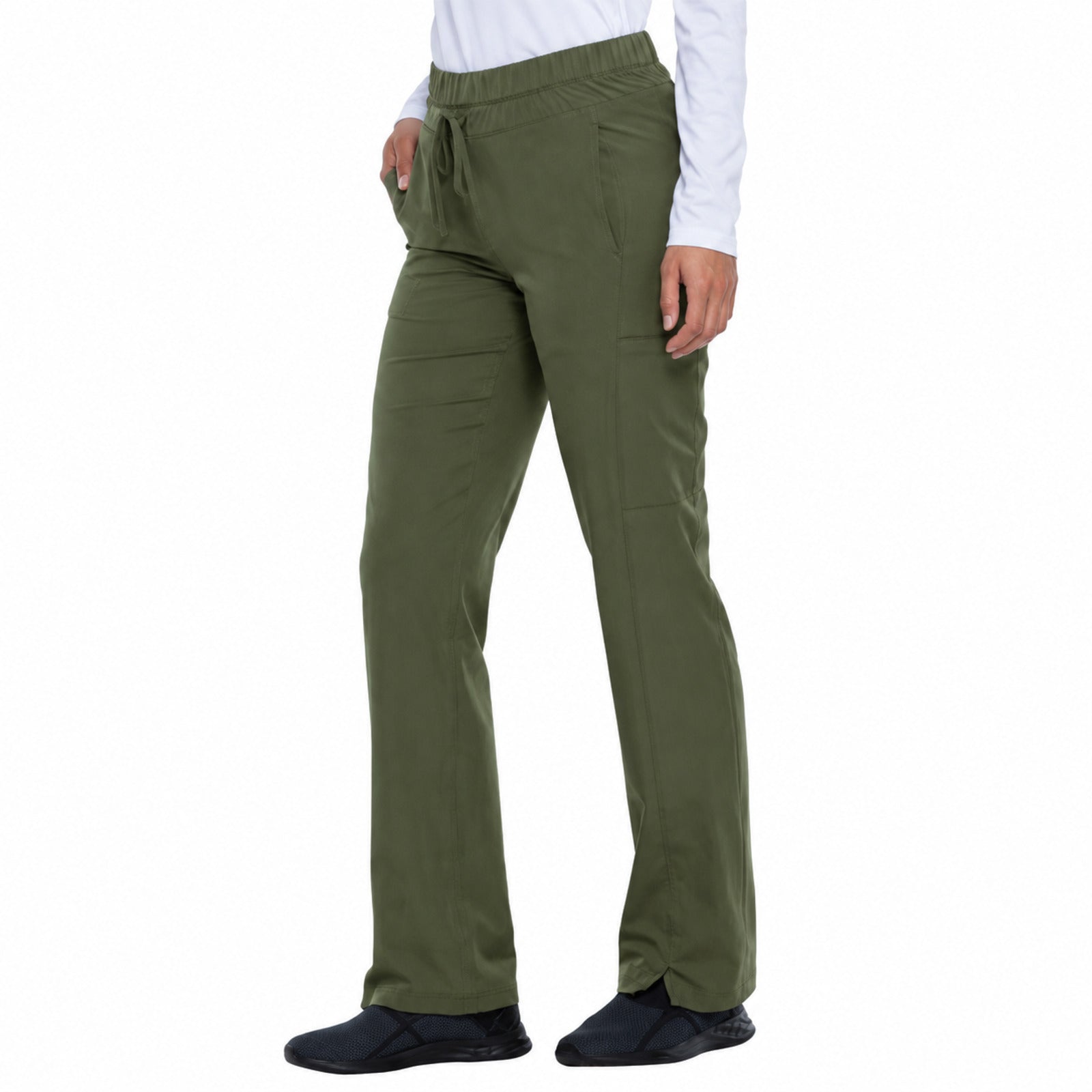 Pantalón quirúrgico Dickies DK130 Dynamix para mujer Verde olivo, frente | color:verde-olivo