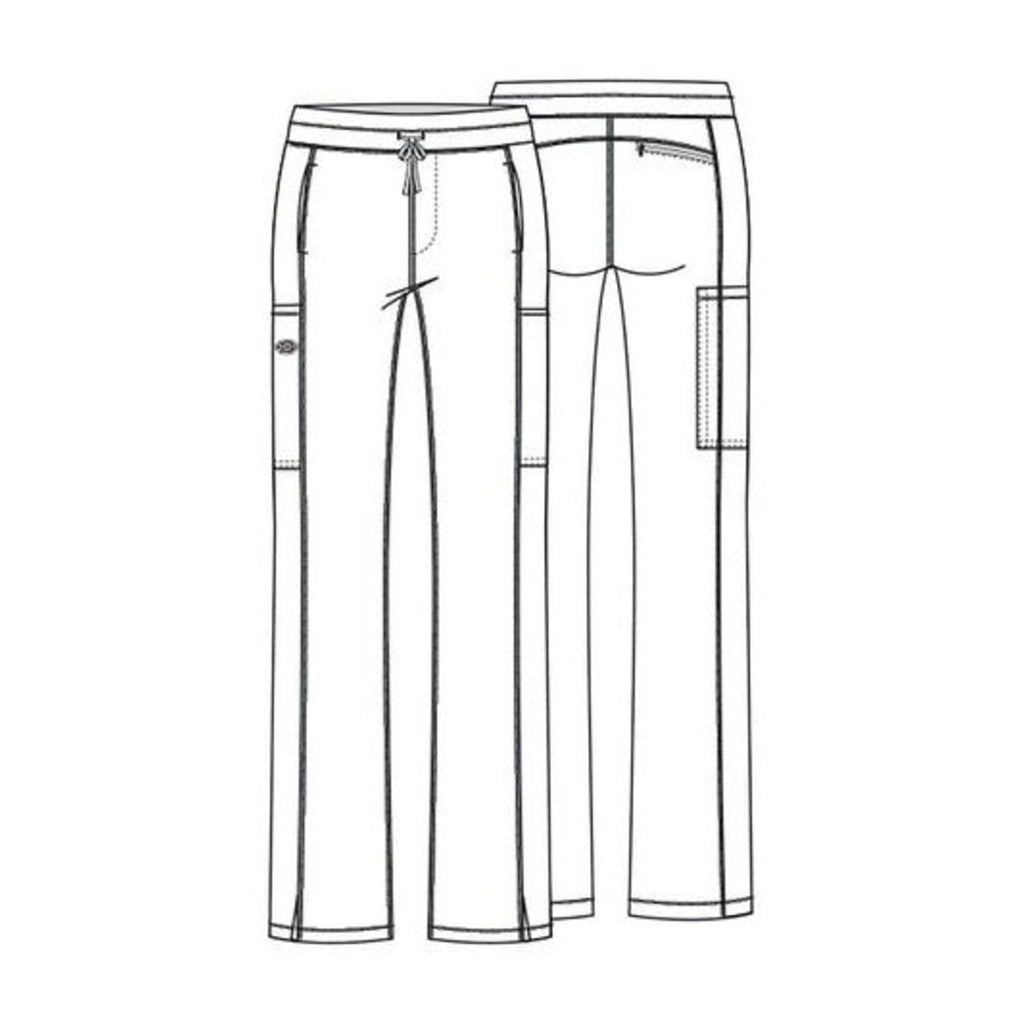 Pantalón quirúrgico Dickies DK130 Dynamix para mujer talla extra Azul marino, dibujo técnico