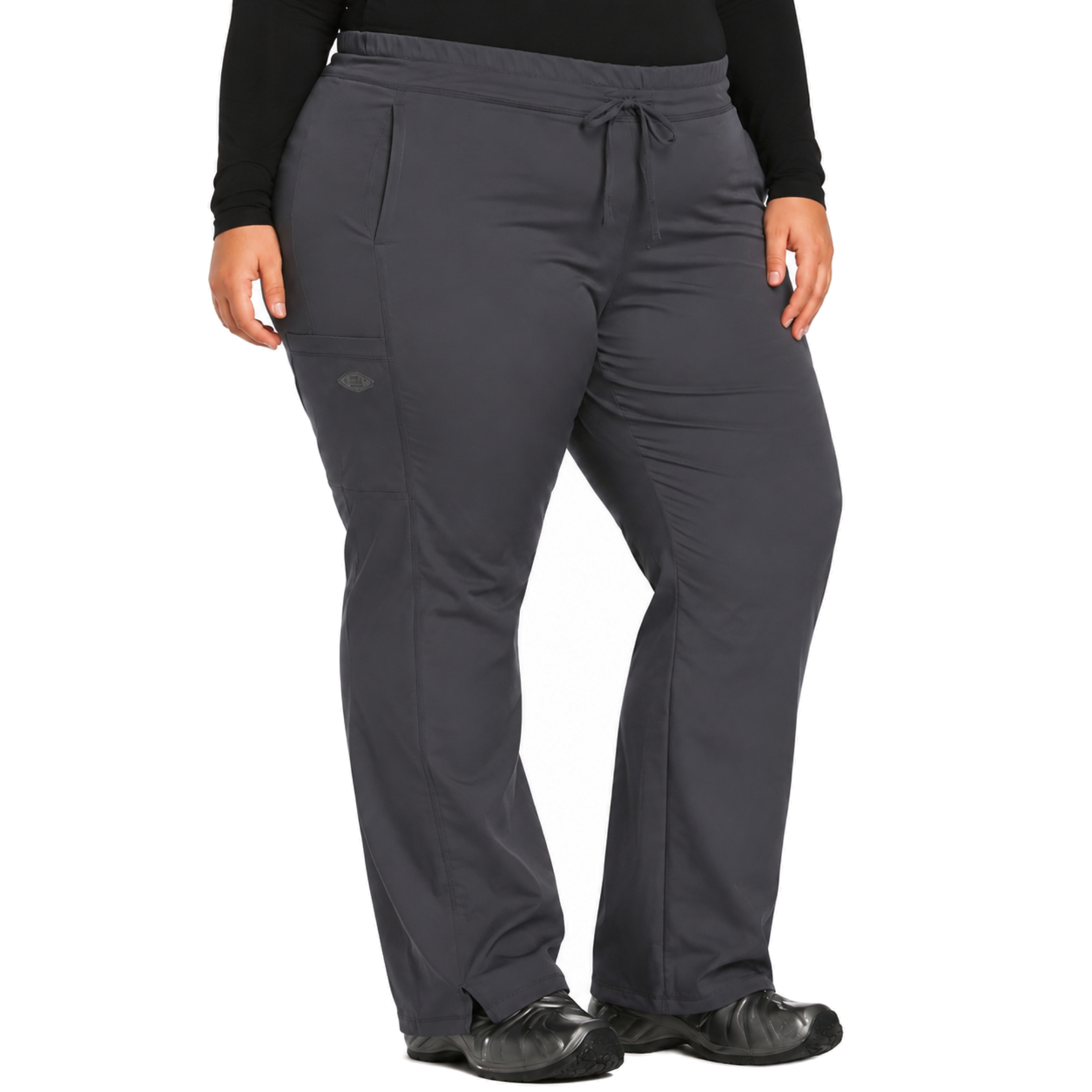 Pantalón quirúrgico Dickies DK130 Dynamix para mujer talla extra Gris Oxford, vista frontal | color:gris-oxford