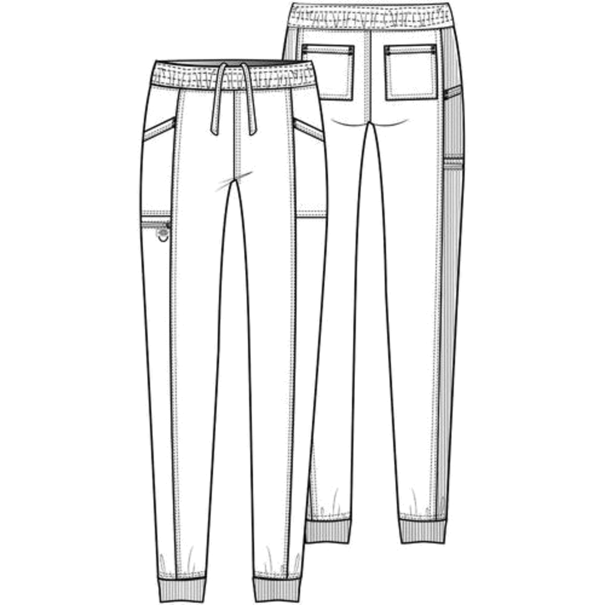 Dibujo técnico del pantalón quirúrgico jogger Dickies DK155 para mujer en Lakeside | color:lakeside