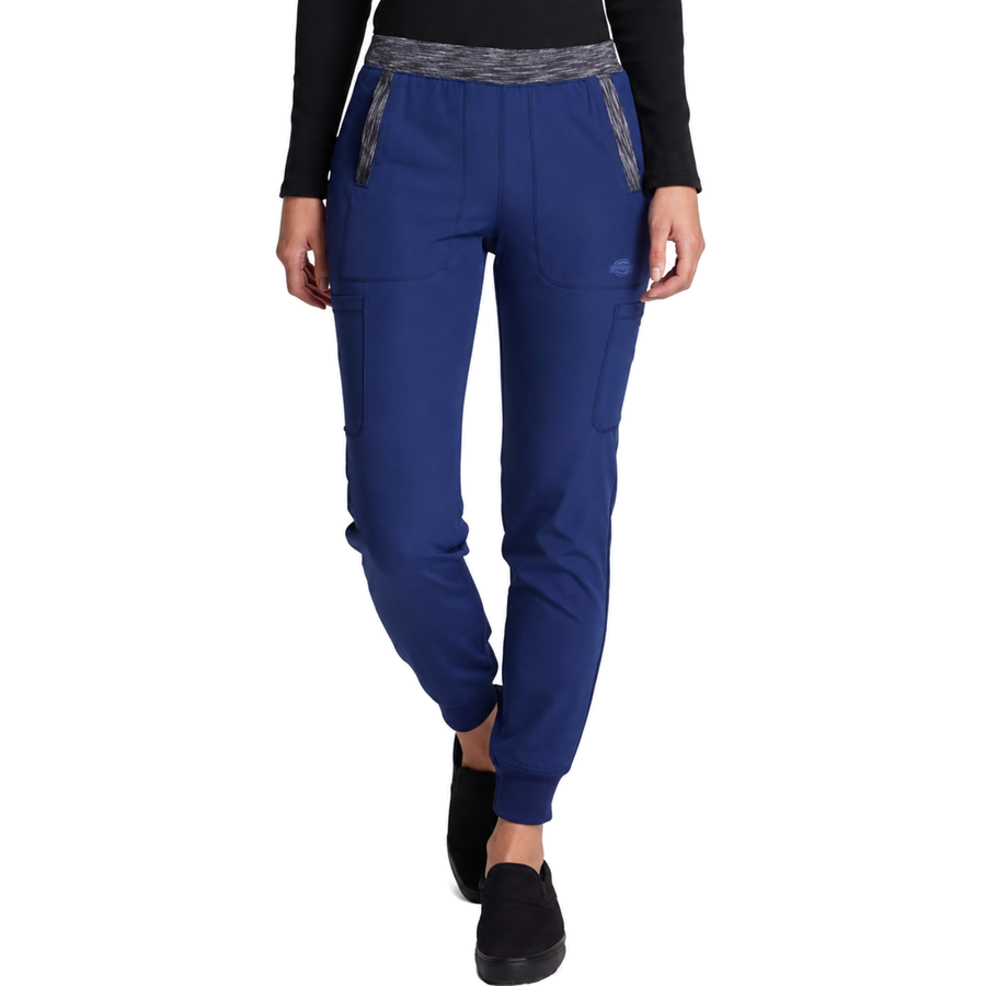Dickies DK185 pantalón quirúrgico jogger para mujer Azul con Negro, frente | color:azul-con-negro