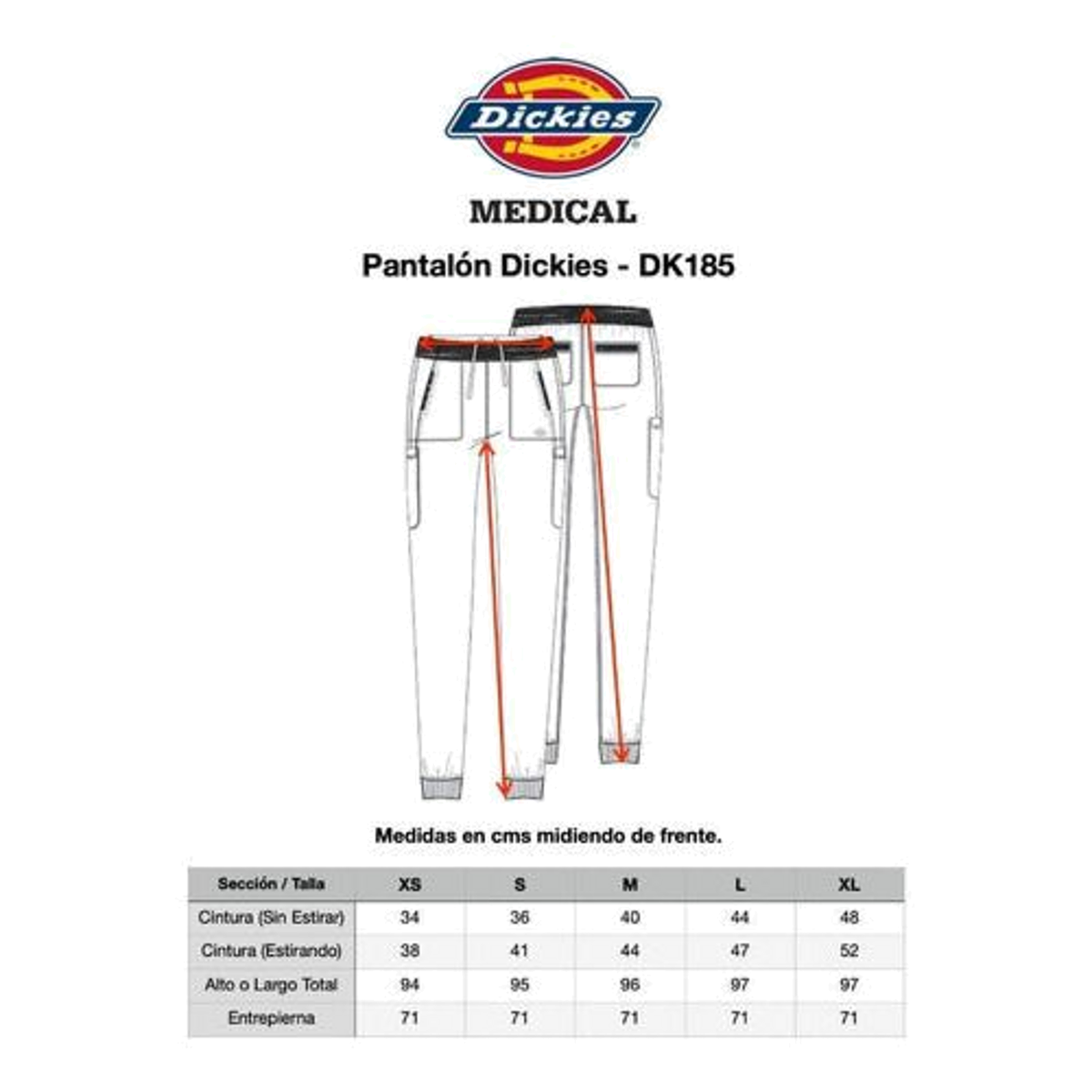 Dickies DK185 pantalón quirúrgico jogger para mujer Azul con Negro, guia tallas | color:azul-con-negro