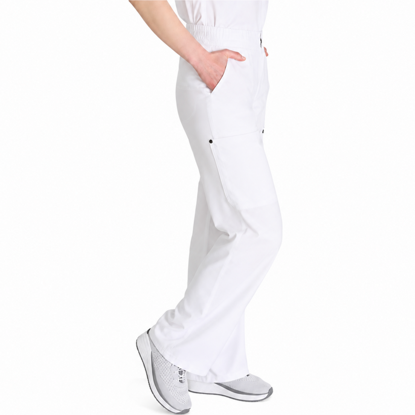 Pantalón quirúrgico Dickies DK219 para mujer EDS NXT Blanco, vista lateral | color:blanco