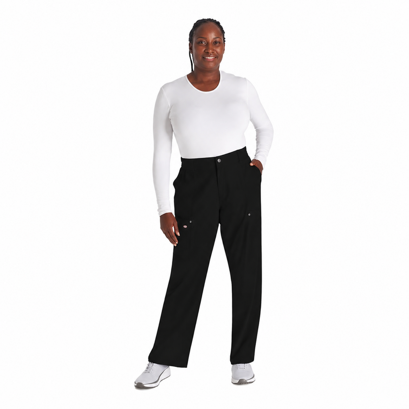 Pantalón quirúrgico Dickies DK219 para mujer EDS NXT Negro, cuerpo completo frontal | color:negro