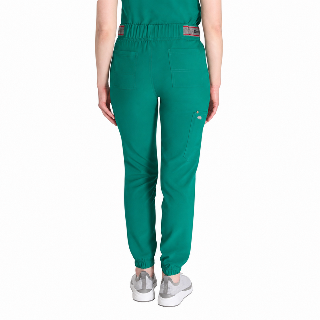 Pantalón jogger quirúrgico Dickies DK221 EDS NXT para mujer Verde Hunter, vista posterior