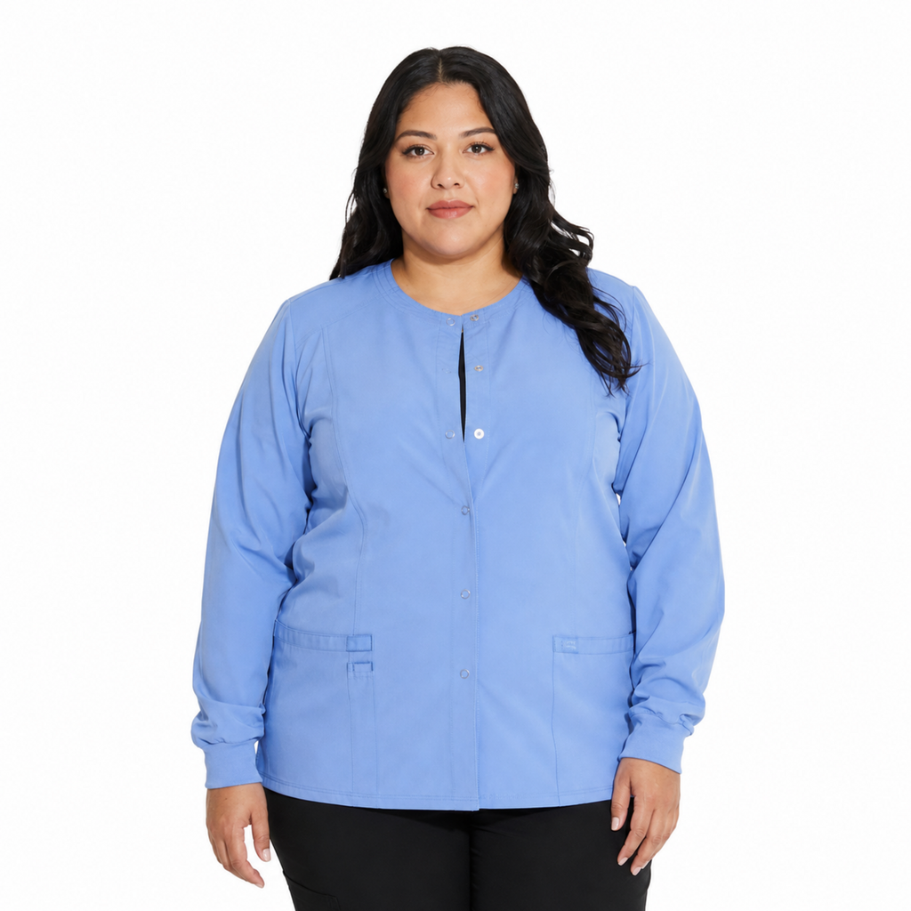 Chamarra médica Dickies DK305 EDS Essentials para mujer talla extra Azul Cielo, vista frontal