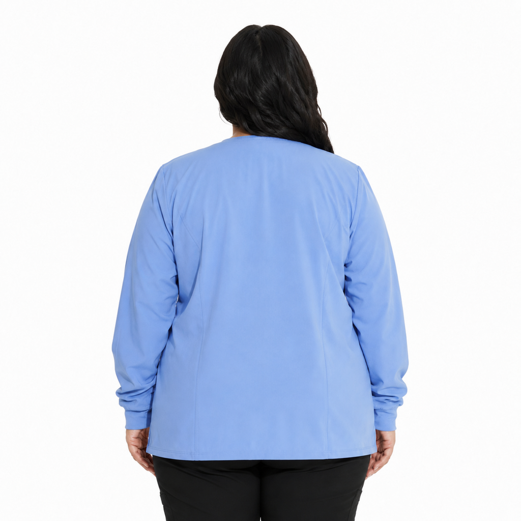 Chamarra médica Dickies DK305 EDS Essentials para mujer talla extra Azul Cielo, vista posterior