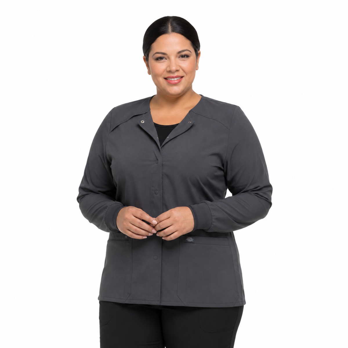 Chamarra médica Dickies DK305 EDS Essentials para mujer talla extra Azul Marino, vista frontal | color:azul-marino