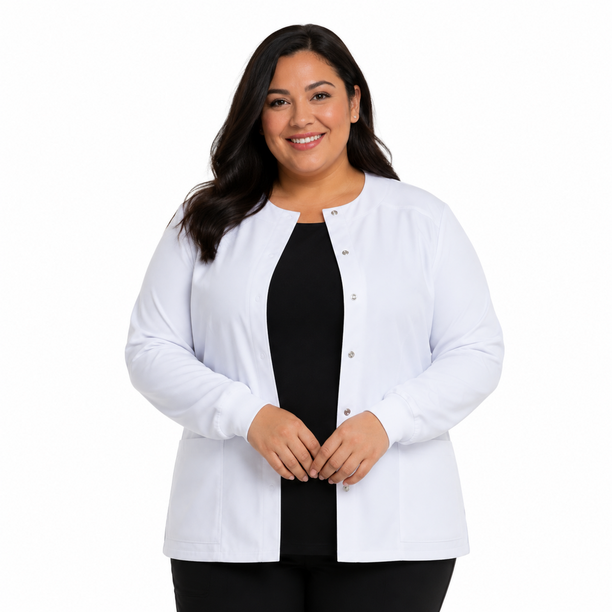 Chamarra médica Dickies DK305 EDS Essentials para mujer talla extra Blanco, vista frontal | color:blanco