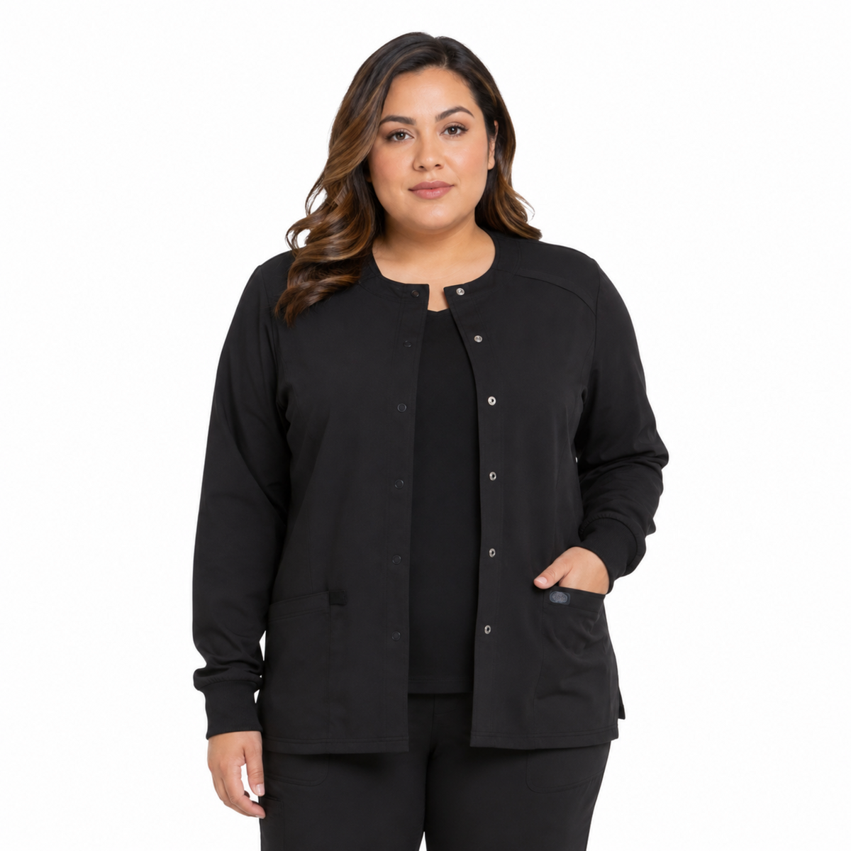 Chamarra médica Dickies DK305 EDS Essentials para mujer talla extra Negro, vista frontal | color:negro
