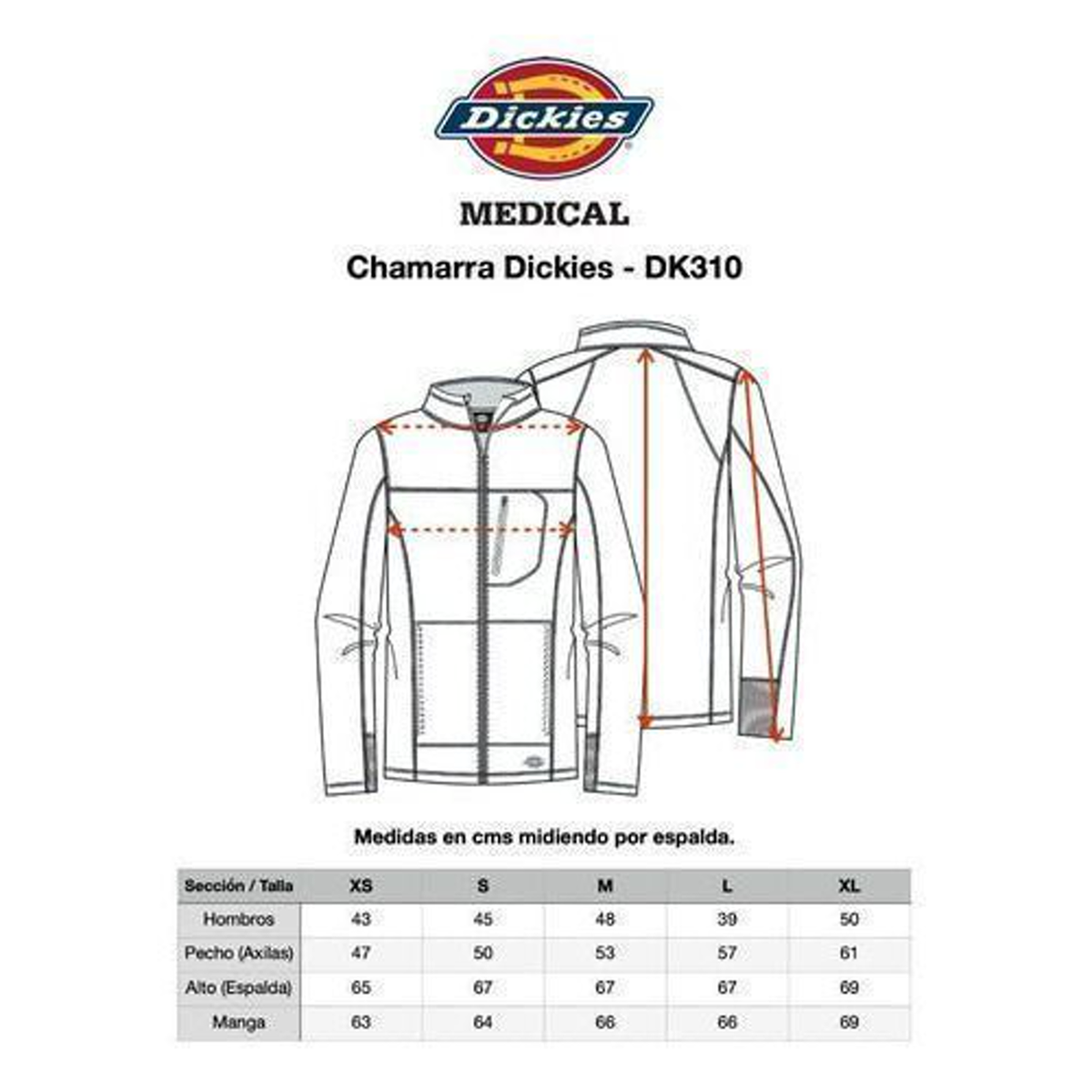 Chamarra médica Dickies DK310 para hombre Azul Marino, guía de medidas | color:azul-marino