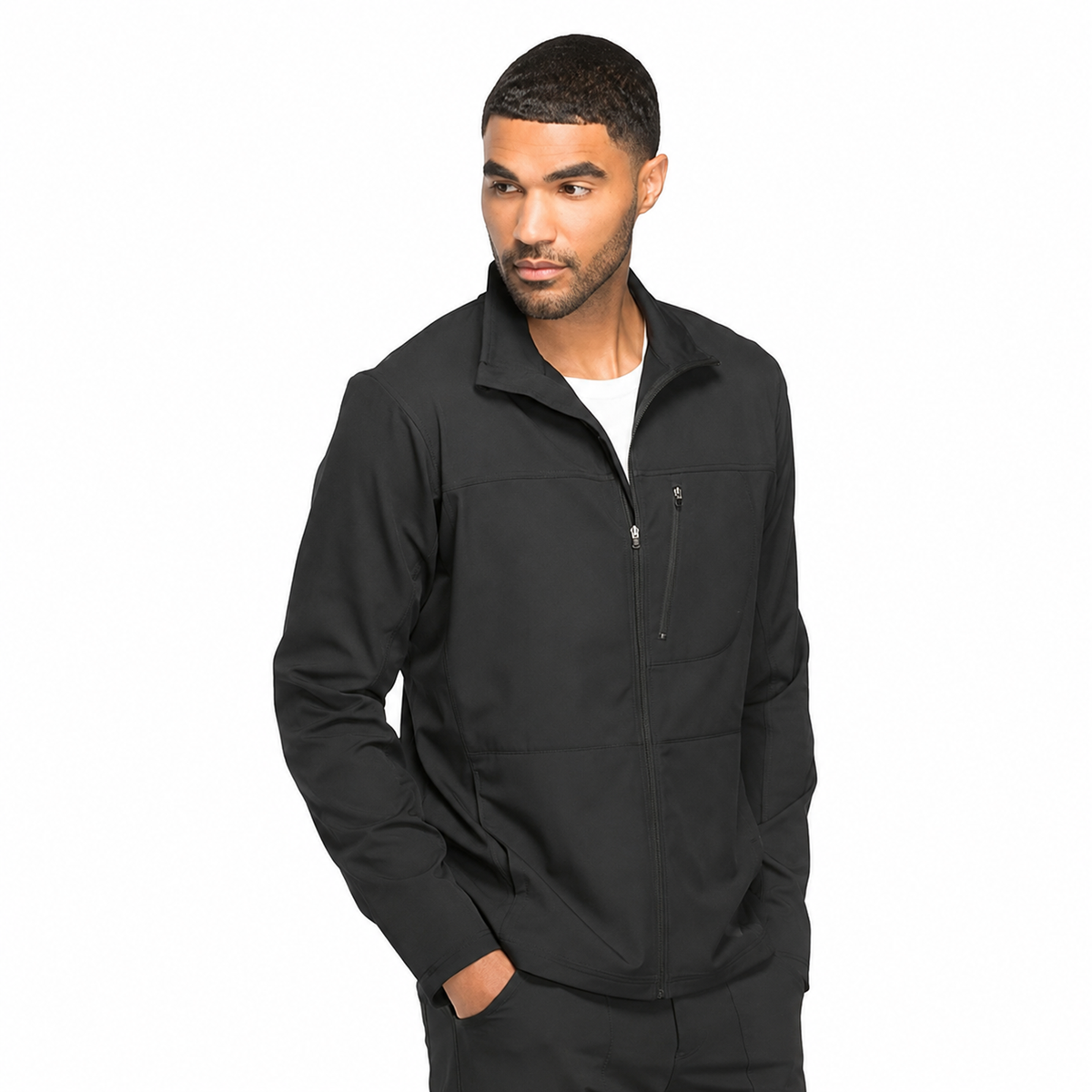 Chamarra médica Dickies DK310 para hombre Negro, vista frontal tres cuartos | color:negro