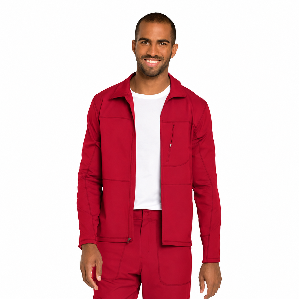 Chamarra médica Dickies DK310 para hombre Rojo, vista frontal abierta | color:rojo