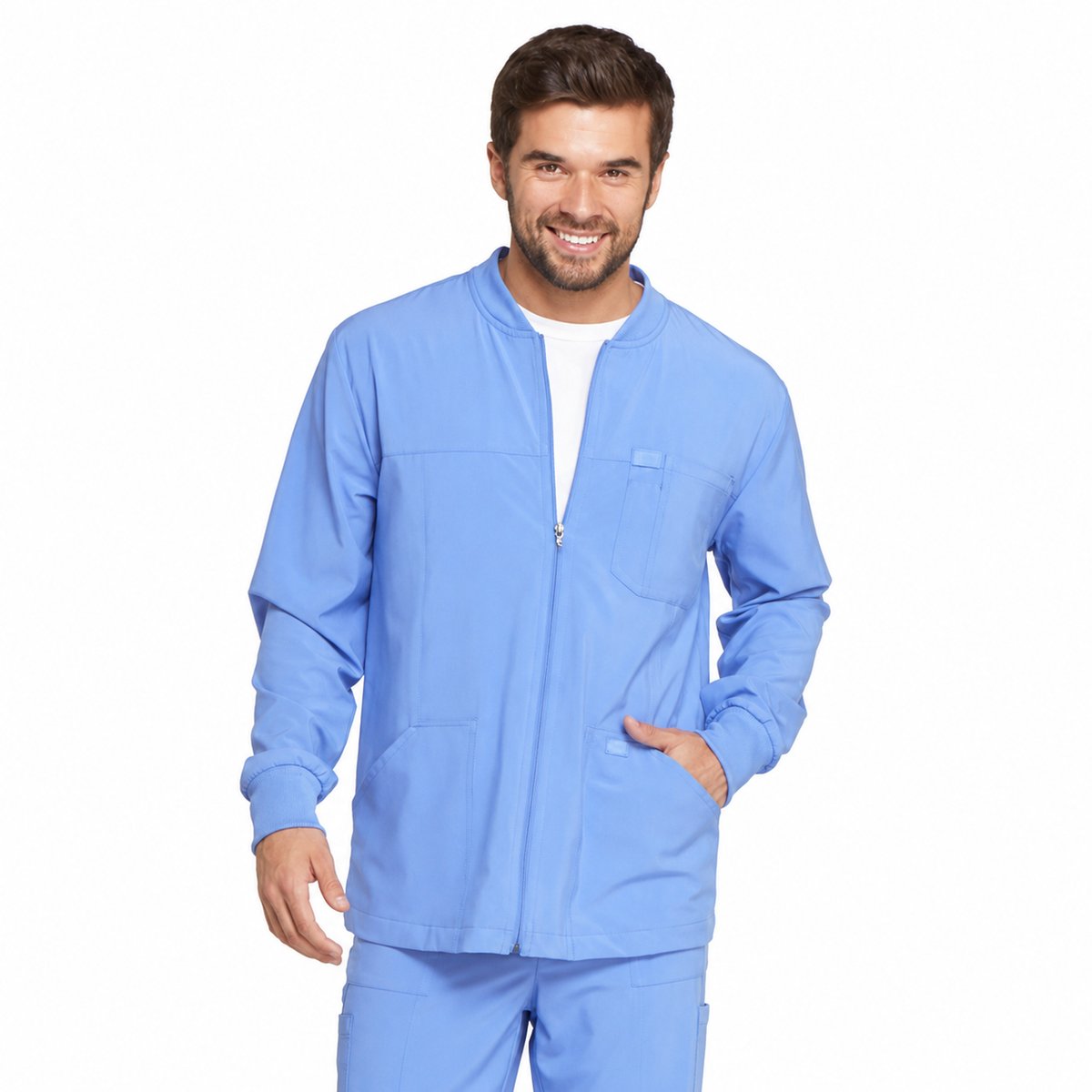 Chamarra médica Dickies DK320 para hombre Azul Cielo, vista frontal | color:azul-cielo