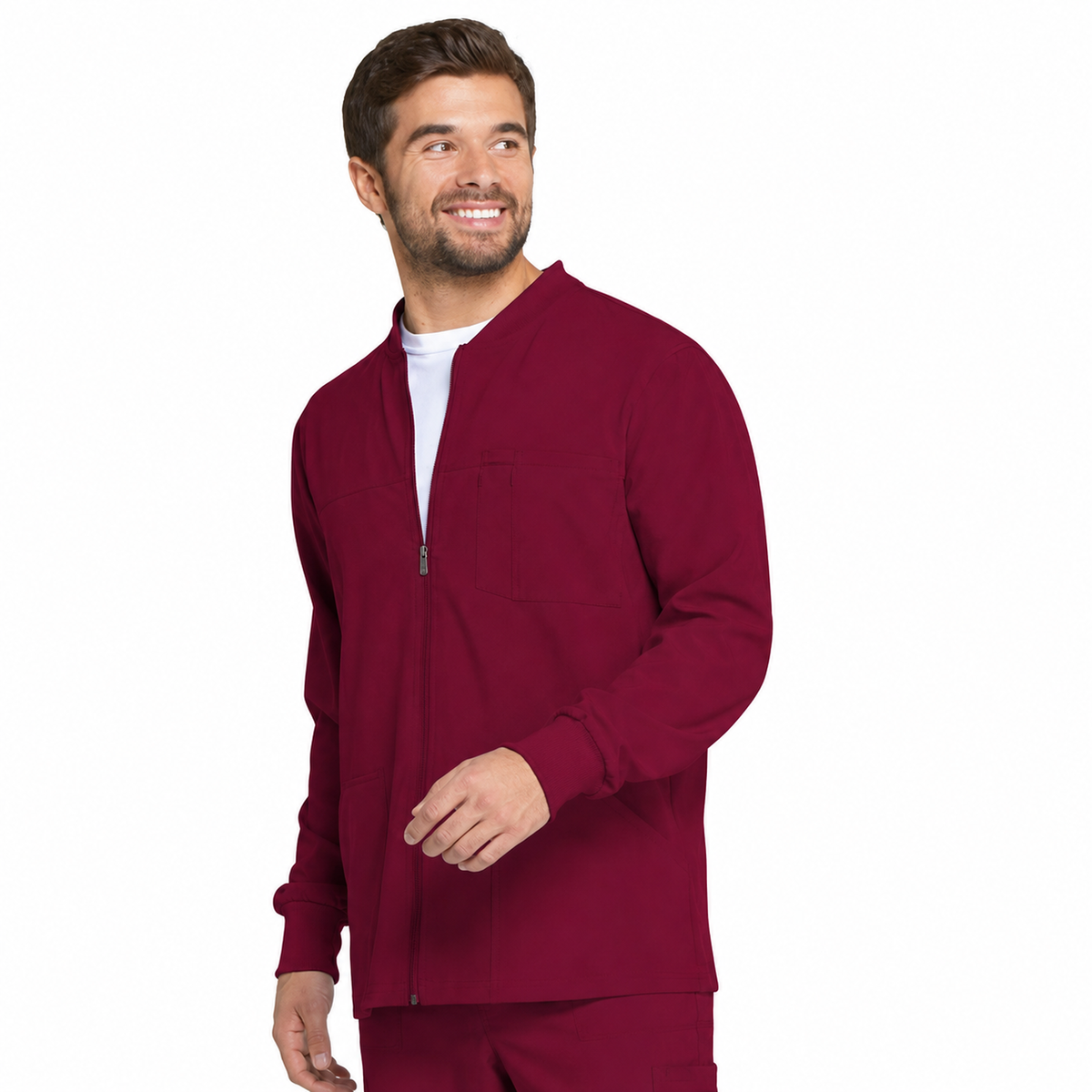 Chamarra médica Dickies DK320 para hombre Vino, vista lateral tres cuartos | color:vino