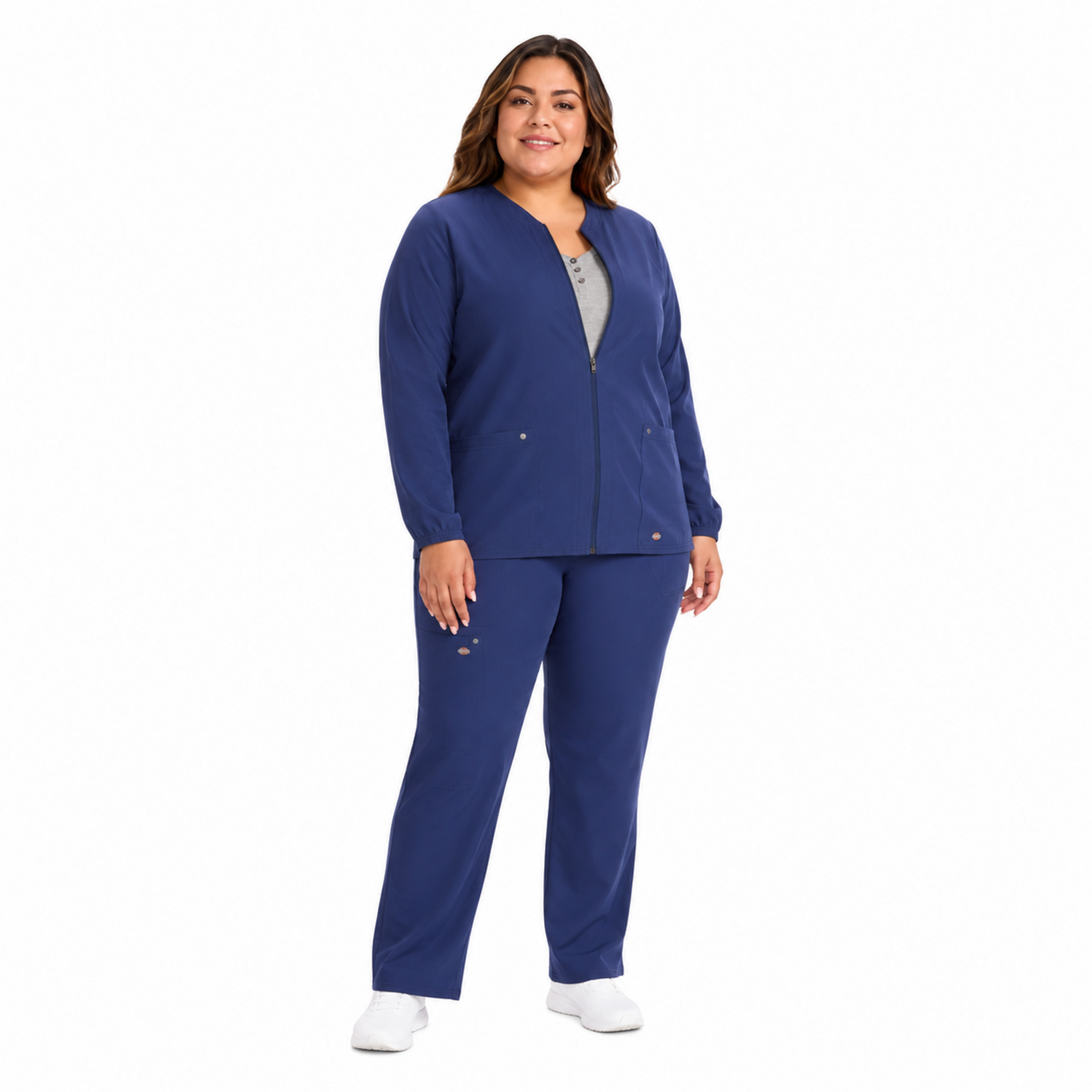 Dickies DK322 chamarra médica para mujer talla extra, vista tres cuartos, color Azul Marino | color:azul-marino