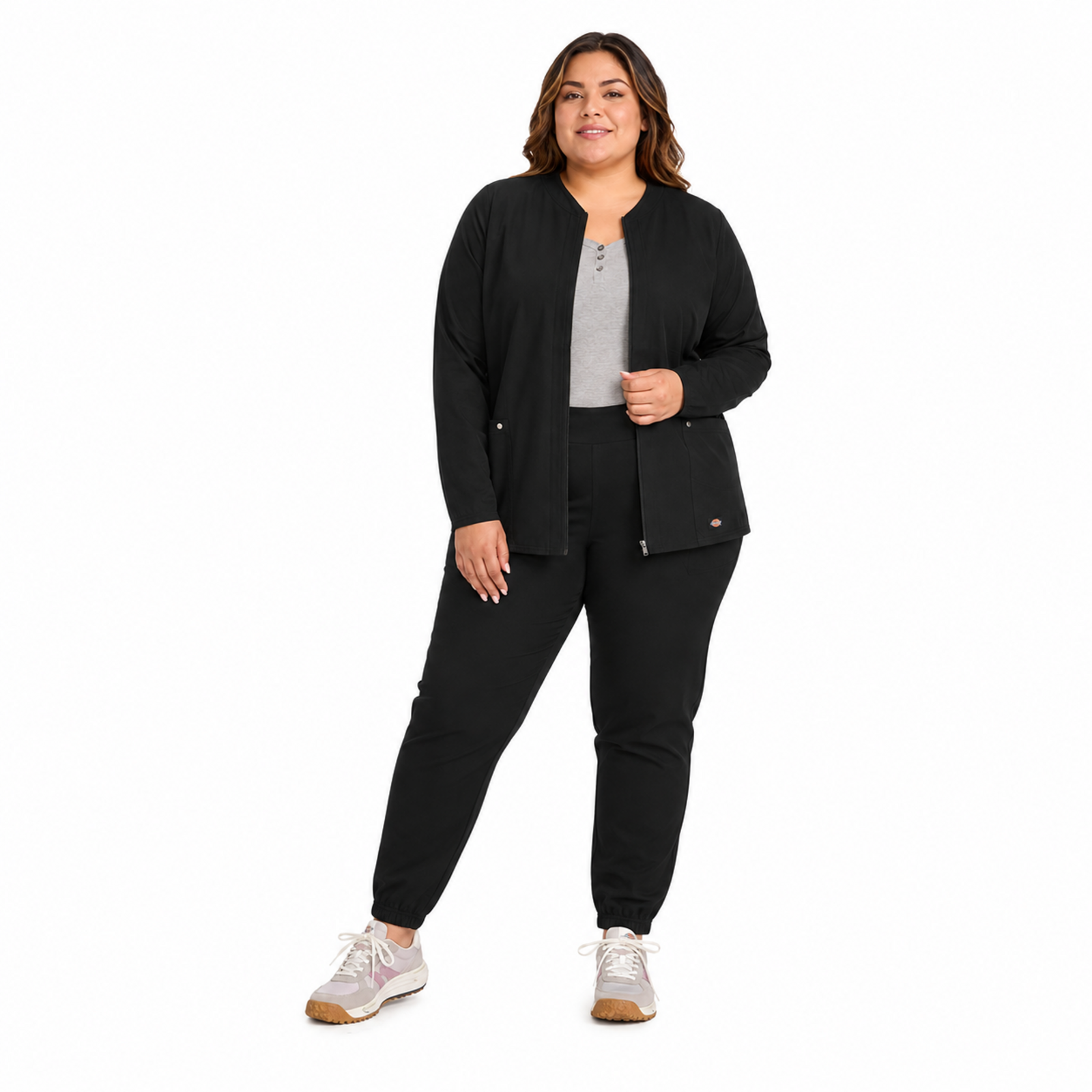 Dickies DK322 chamarra médica para mujer talla extra, vista posterior, color Negra | color:negra