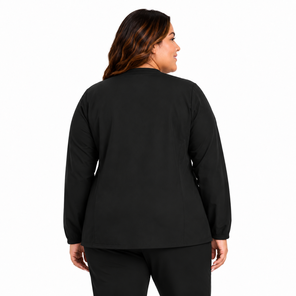 Dickies DK322 chamarra médica para mujer talla extra, vista posterior, color Negra | color:negra