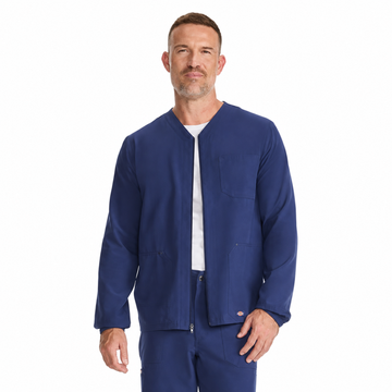 Dickies DK323 chamarra médica para hombre Azul Marino, vista frontal abierta | color:azul-marino