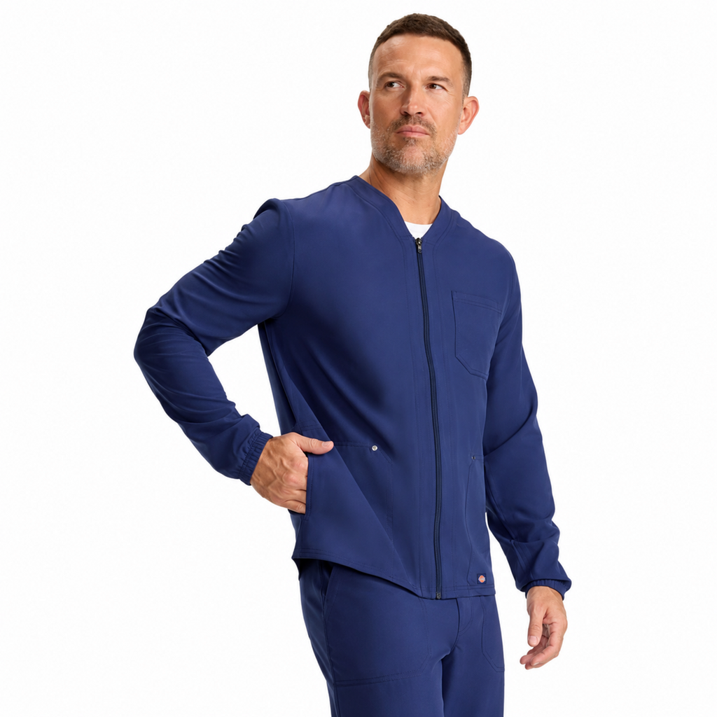 Dickies DK323 chamarra médica para hombre Azul Marino, vista tres cuartos
