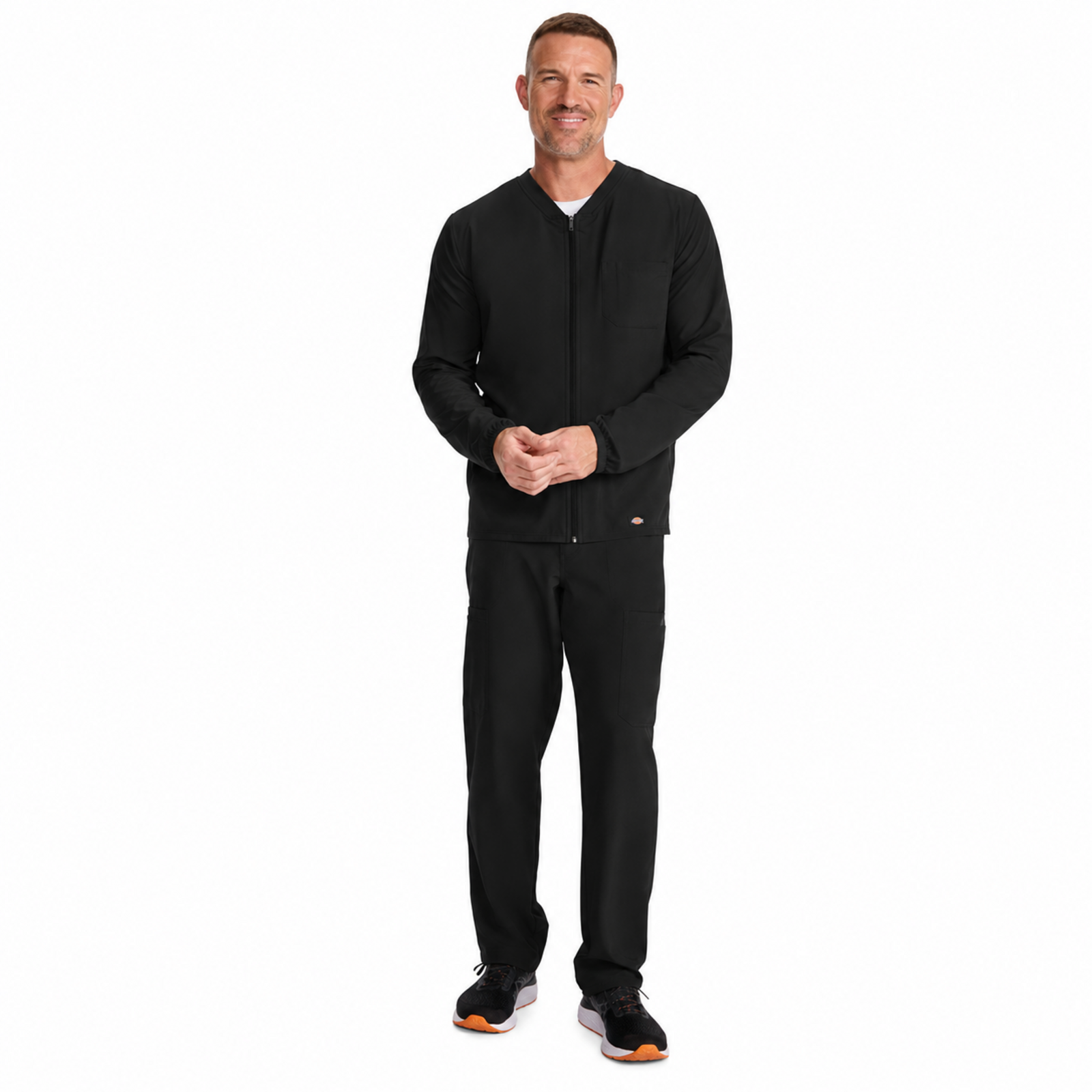 Dickies DK323 chamarra médica para hombre Negra, vista de cuerpo completo | color:negra