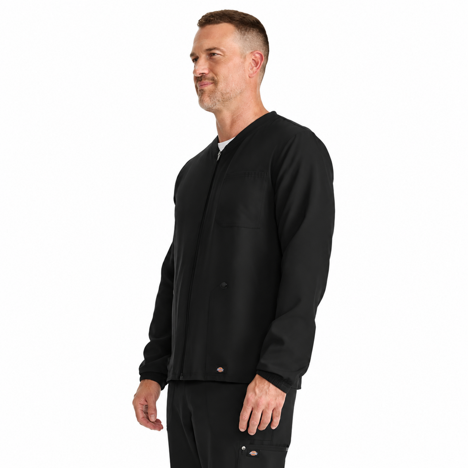 Dickies DK323 chamarra médica para hombre Negra, vista lateral | color:negra